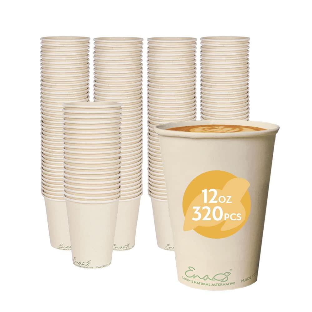 Earth's Natural Alternative 100% Compostable Disposable Coffee Cups [12oz 320 Pack] Paper Cups Made from Bamboo, Eco-Friendly, Biodegradable Premium Party Cups, Natural Unbleached by Earth's Natural Alternative