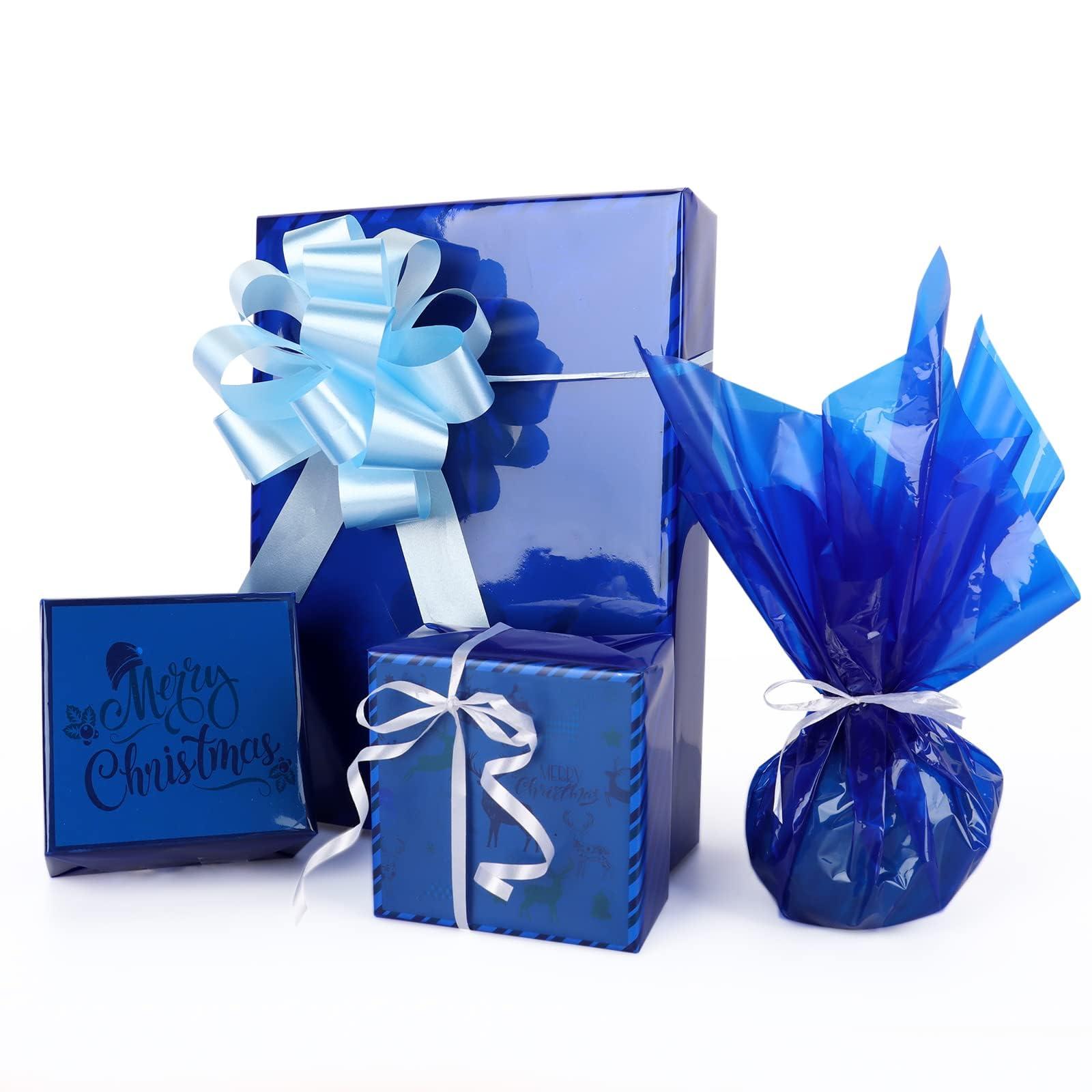 POPGIFTU POPGIFTU Blue Cellophane Wrap Roll | Unfolded 34in Wide X 100ft Long | 3Mil Thick Blue Transparent Paper | Gifts, Baskets,Treats, Cellophane Roll Blue | Colored Cellophane Roll