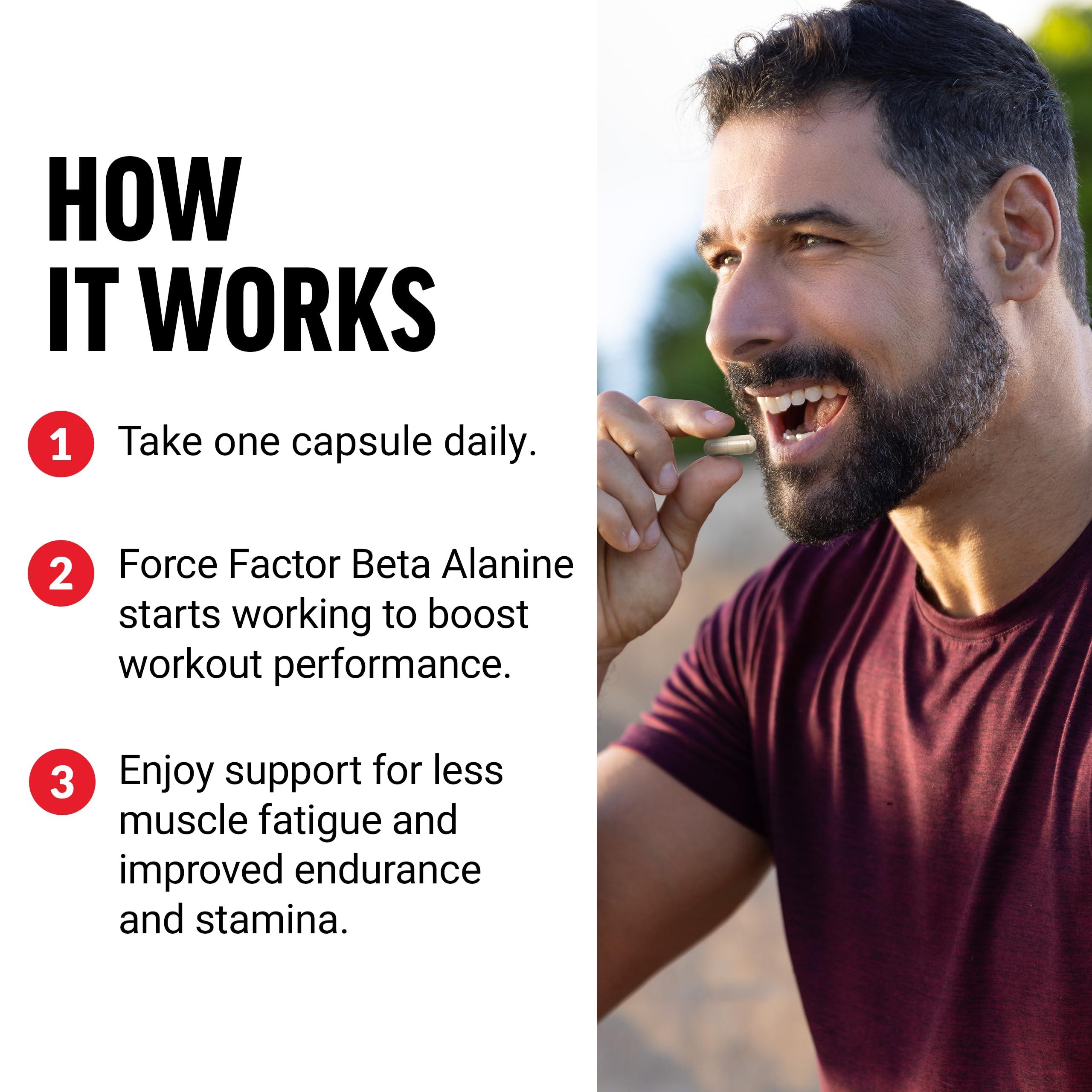Force Factor FORCE FACTOR Beta Alanine Capsules, Beta-Alanine Endurance Supplement to Boost Performance & Reduce Fatigue, Clinical Dose, Premium Quality, Vegan, Non-GMO, 120 Capsules
