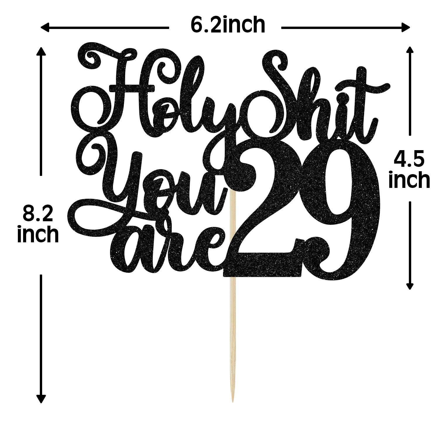 Jenrtvis Happy 29th Birthday Cake Topper, 29 & Feeling Fine, Cheers to 29 Years Cake Decorations, Funny 29th Birthday Decorations Men Women Black Glitter