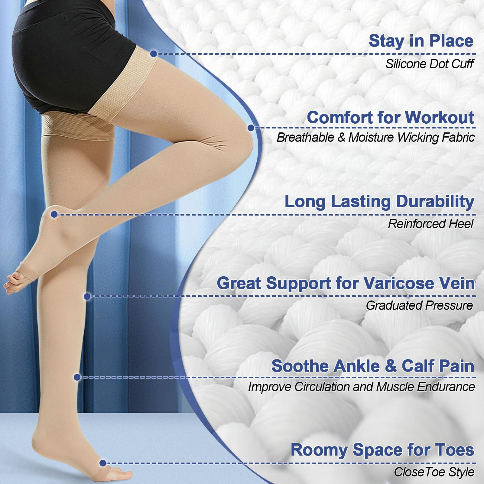 beister Beister 1 Pair Medical Open Toe Thigh High Compression Stockings with Silicone Band for Women & Men, Firm 20-30 mmHg Graduated Support for Varicose Veins, Edema, Flight.