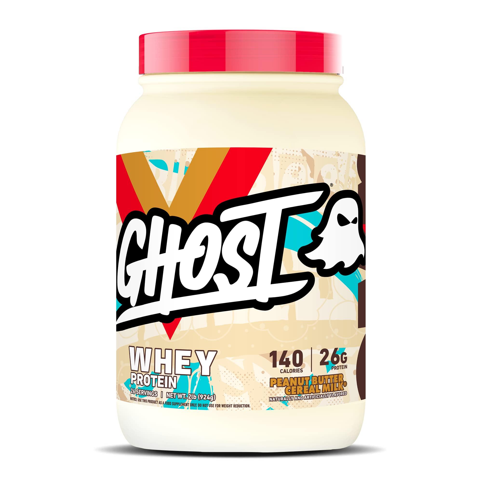 GHOST GHOST Whey Protein Powder, Peanut Butter Cereal Milk - 2LB Tub, 26G of Protein - Flavored Isolate, Concentrate & Hydrolyzed Whey Protein Blend - Post Workout Shakes - Soy & Gluten Free
