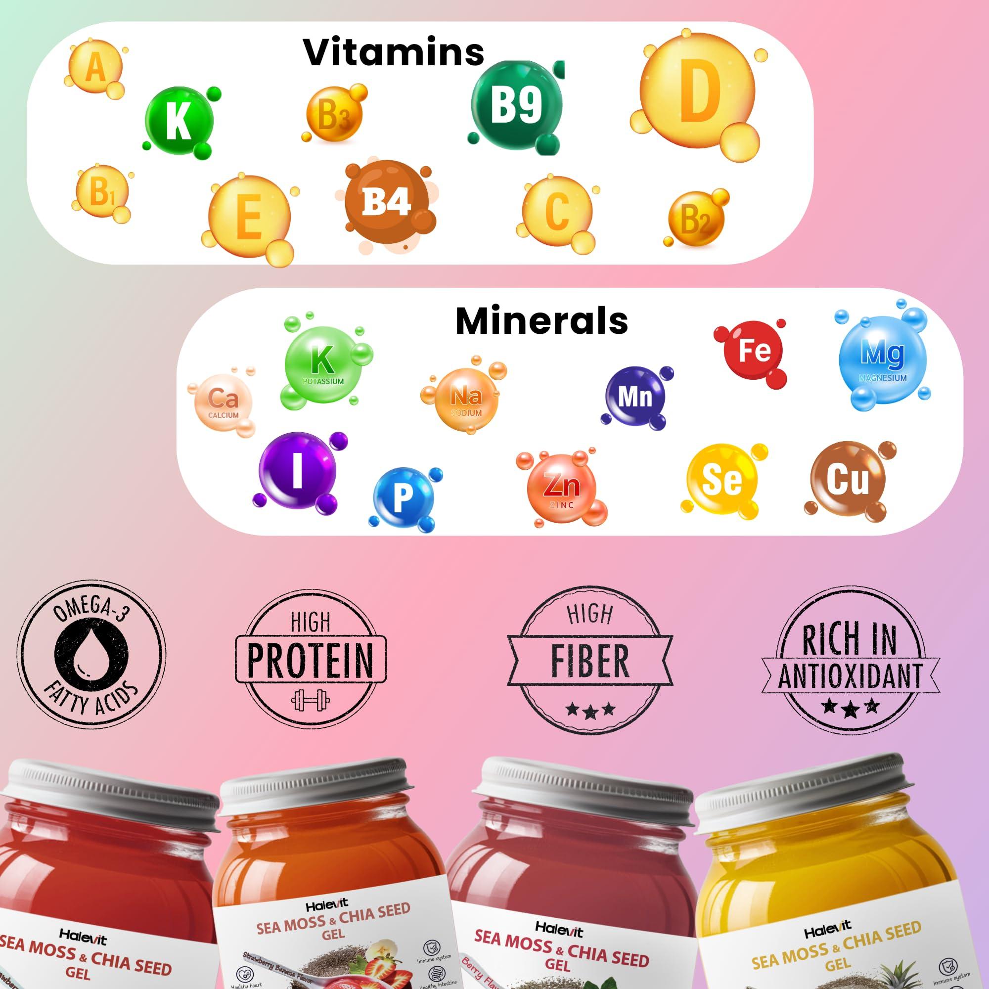 Halevit Sea Moss Gel with Ground Chia Seeds, Sea Moss Gel Organic Raw Natural Iodine Source, Omega-3, Immune & Digestive Support, Vegan Superfood, Mango Pineapple Flavor, Made in USA, 16 oz