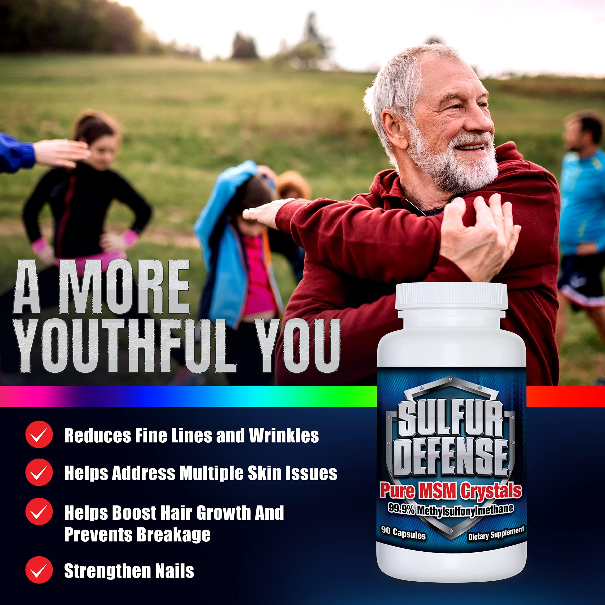 7 Lights Sulfur Defense Opti-MSM 99.9% Pure MSM Powder Capsules, Made in USA, Organic Methylsulfonylmethane, Non-GMO, Gluten-Free, Immune System Booster, Soothes Joint Pain, Younger Skin, Hair, Nails, 90 caps