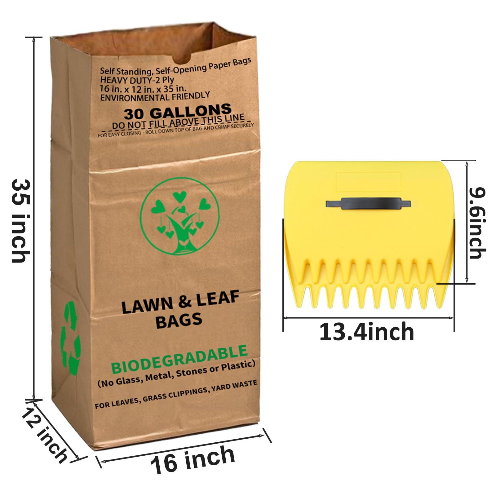 AimGrowth AimGrowth Leaf Collector Tripod Bag and Lawn Leaf bag Kit with leaf scoops | 10 Count 30 Gallon 2-Ply Heavy Duty Self Standing Kraft Paper Bags Yard Waste Bag for Grass Clippings Wet Dry Leaves