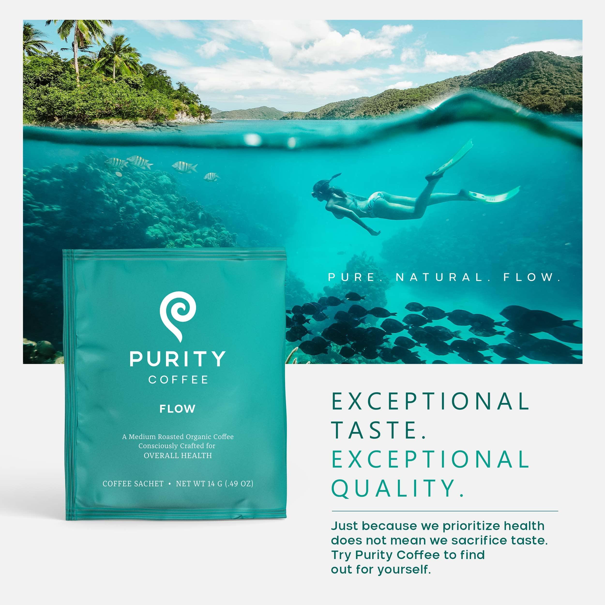 Purity Coffee Purity Coffee FLOW Medium Roast Organic Coffee - USDA Certified Organic Specialty Grade Arabica Single-Serve Packets - Third Party Tested for Mold, Mycotoxins and Pesticides - 5 ct Box