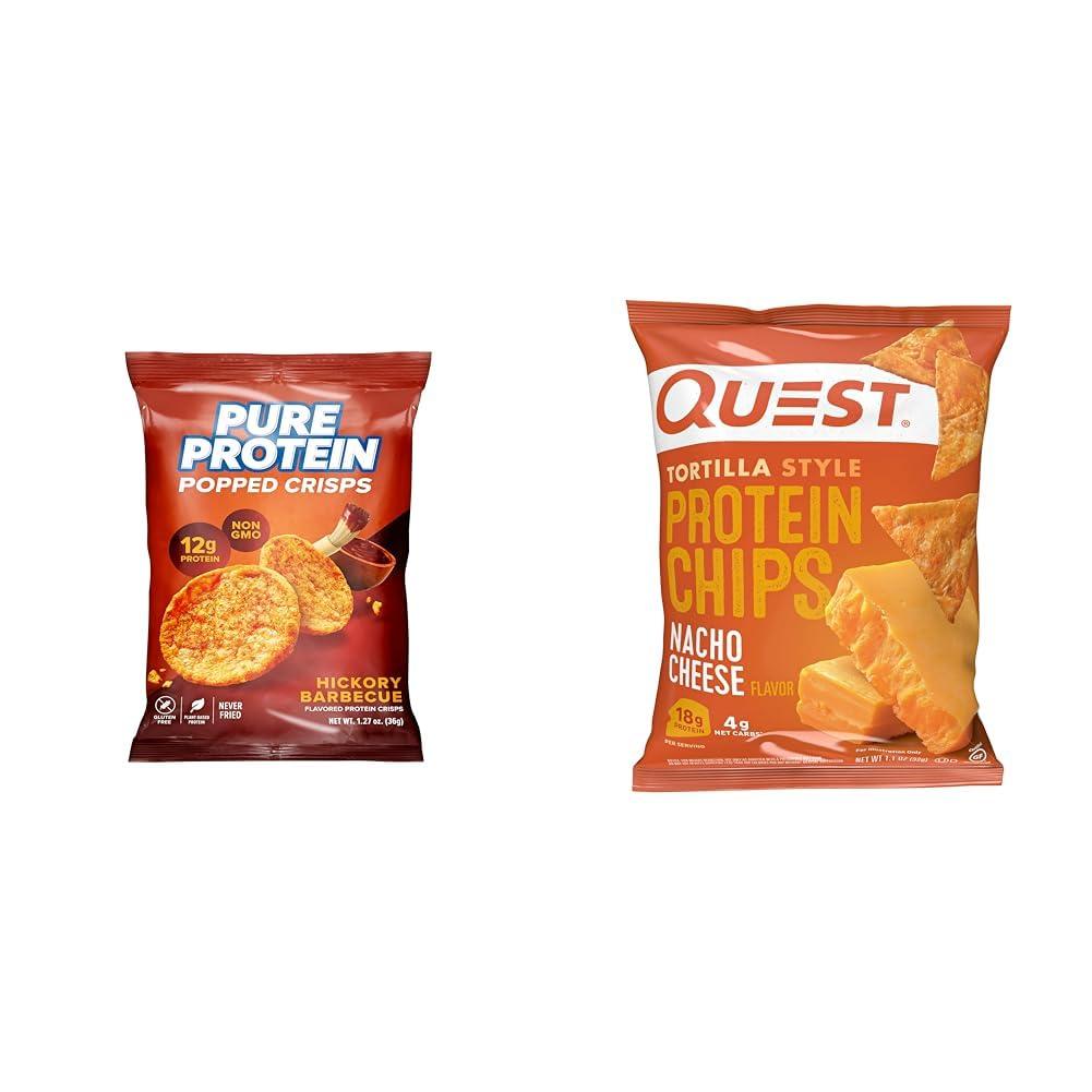 Pure Protein Pure Protein 12G Protein Hickory BBQ Popped Crisps 12 Count & Quest Nacho Cheese Protein Chips 18G Protein 12 Count