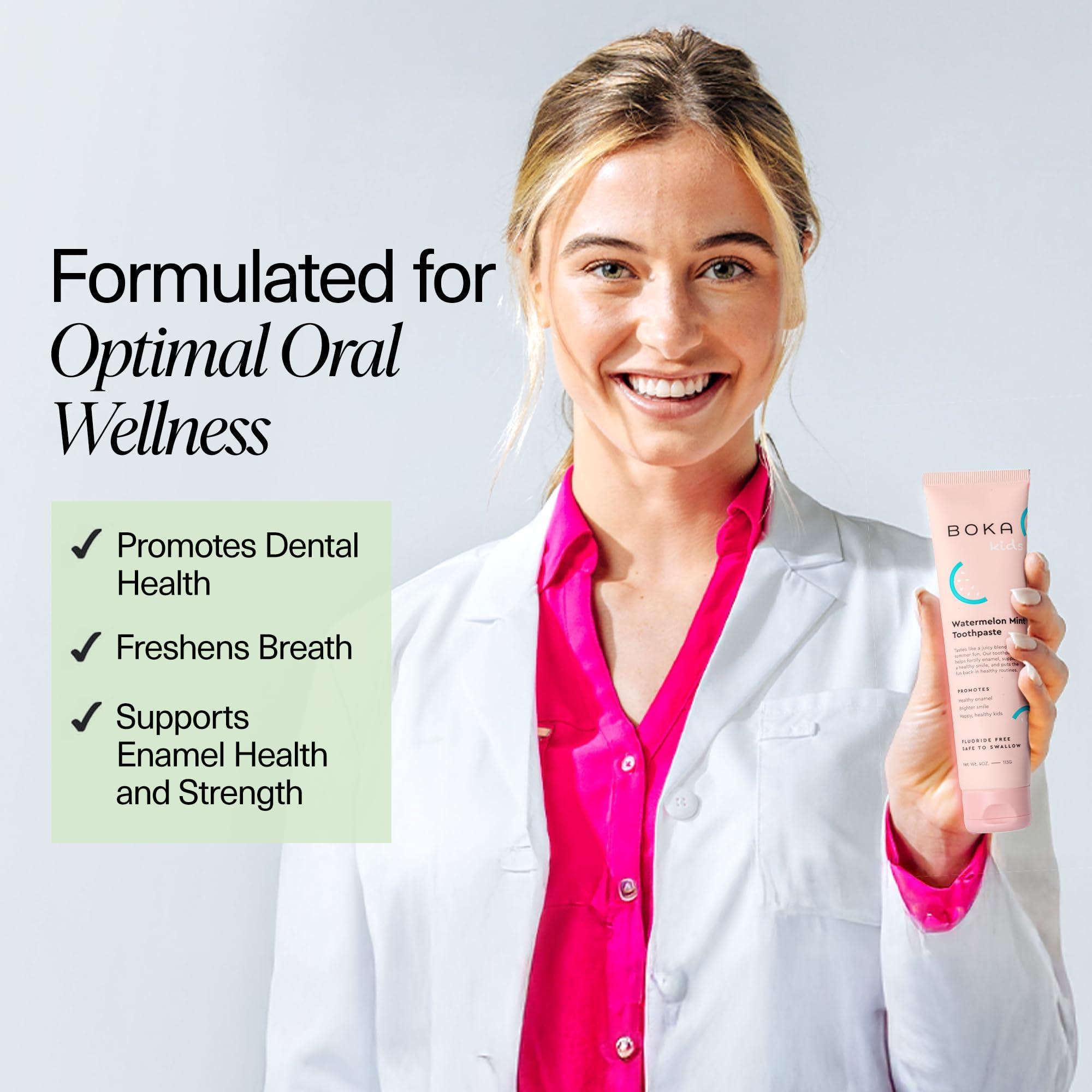 Boka Boka Fluoride Free Toothpaste Nano Hydroxyapatite, Helps Remineralize, Appropriate for Sensitive Teeth, Whitening - for Adult, Kids Oral Care - Ela Mint, Orange Cream, Watermelon Mint Flavor, 3pk