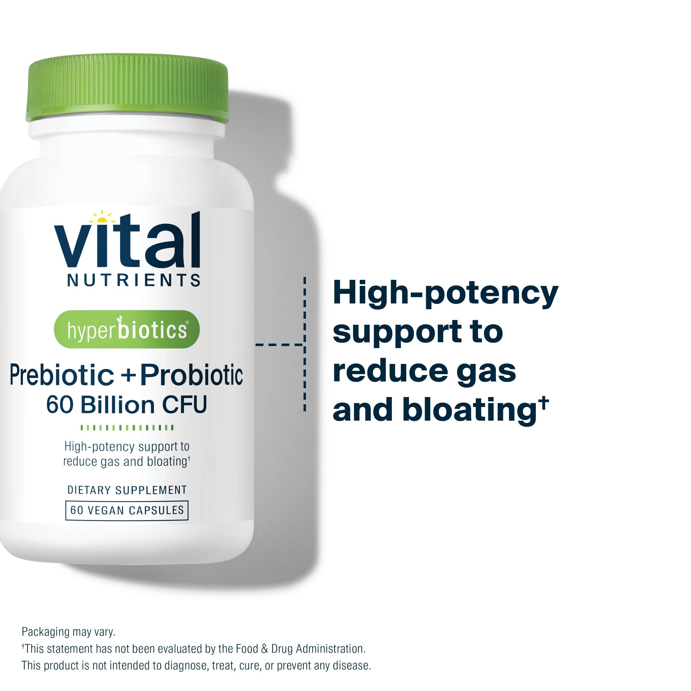 Hyperbiotics Hyperbiotics Vital Nutrients Prebiotic + Probiotic 60 Billion CFU | High-Potency Pre-Pro Immune & Upper Respiratory Probiotic | Reduce Gas & Bloating | Shelf-Stable | Vegan | 60 Capsules