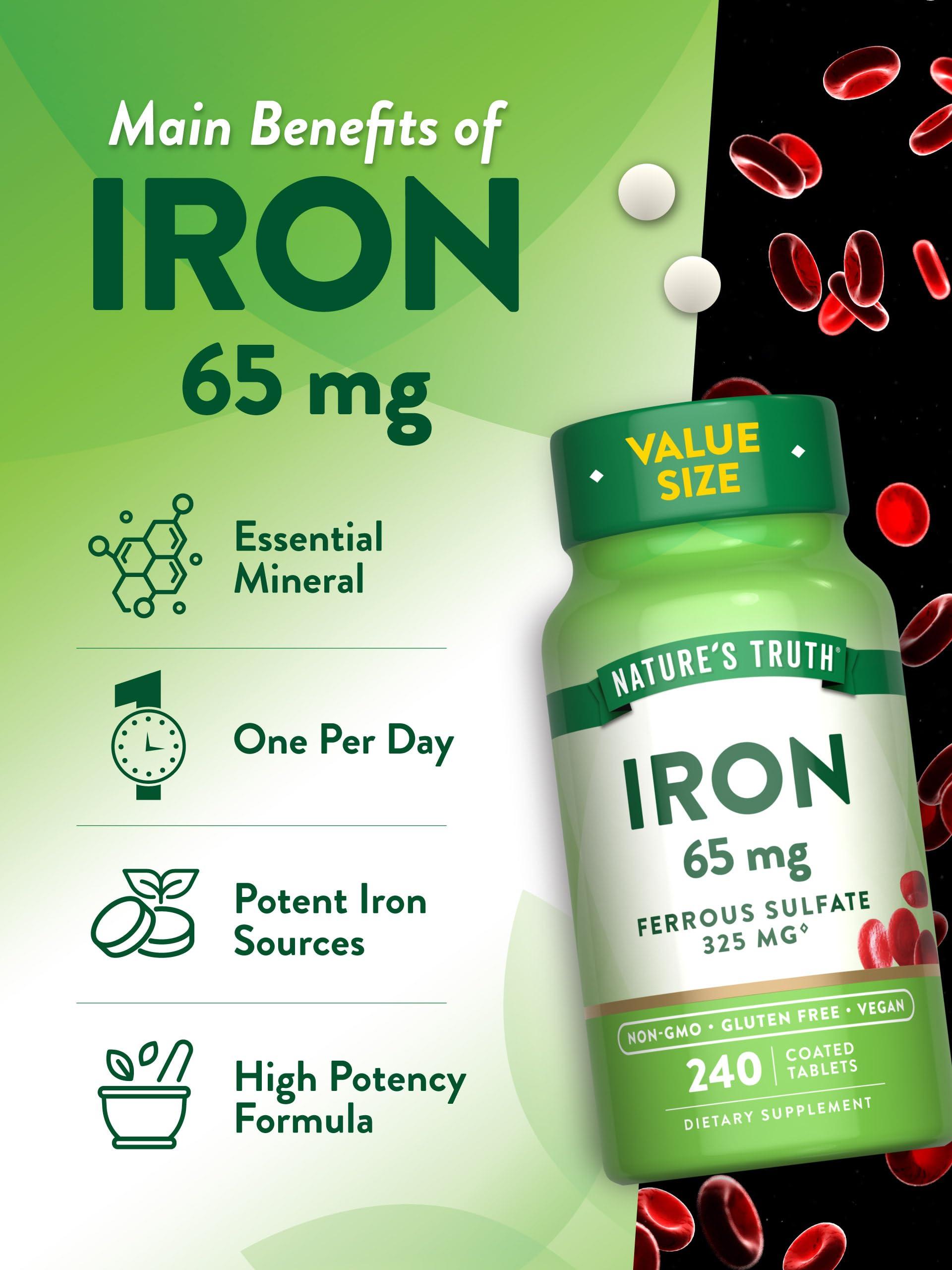 Nature\'s Truth Nature\'s Truth Iron Tablets 65mg | 240 Count | 325mg Ferrous Sulfate | Vegan, Non-GMO & Gluten Free Supplement