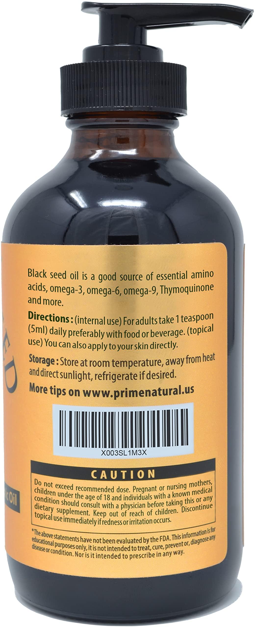 PRIME NATURAL Organic Black Seed Oil 16oz - Cold Pressed Unrefined High Thymoquinone 1.7% USDA Certified - Turkish Origin Potent Nigella Sativa Liquid - Vegan Omega 3 6 9, Antioxidant Immune Boost Joints Skin Hair