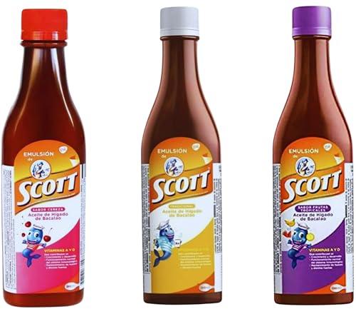 Generic Emulsin de Scott 3 Pack Combo Cod Liver Oil (Traditional, Cherry, Tropical Fruit Flavors) - 180ml Each