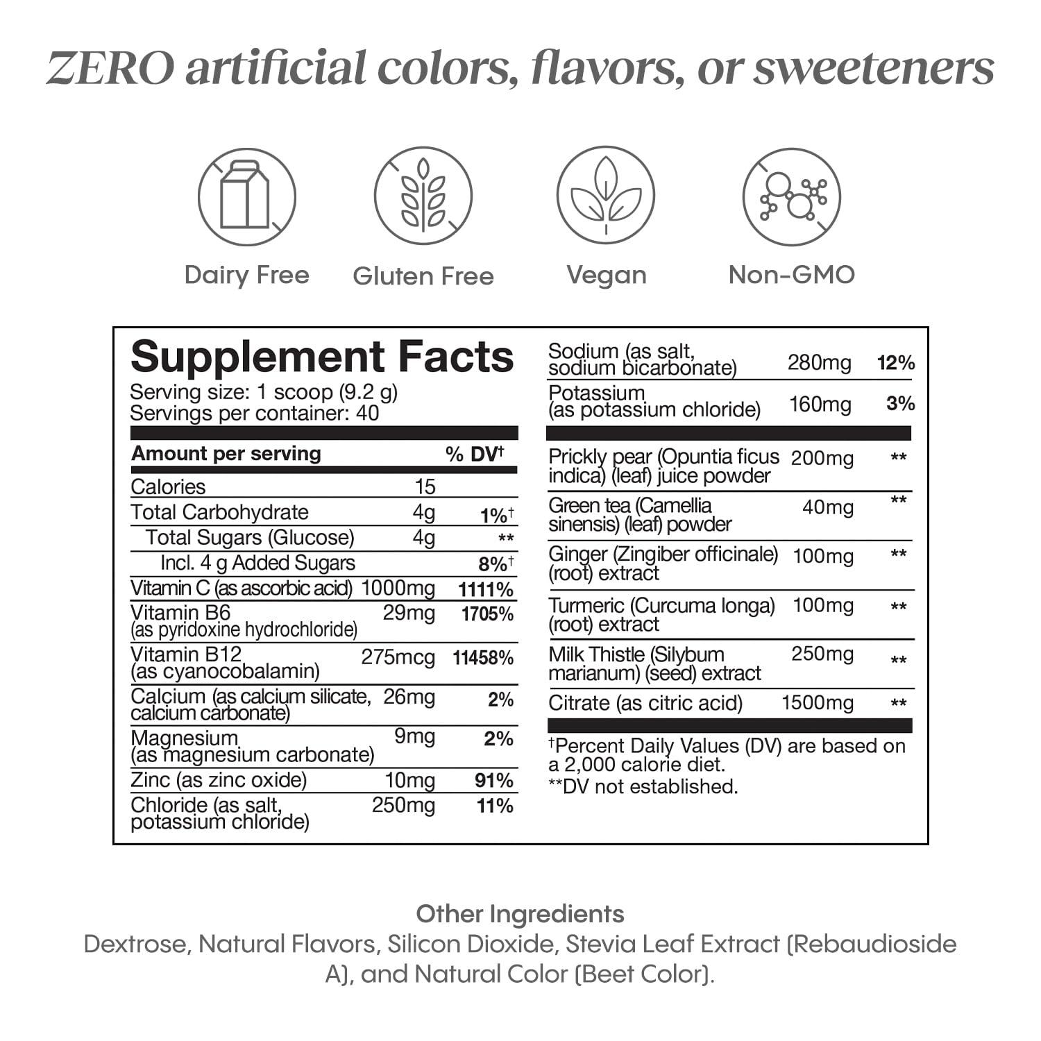 Hydralyte Hydralyte Liver Support + Electrolyte Mix with Milk Thistle, Turmeric, Ginger, Prickly Pear, Green Tea Extract Formulated for Rapid Rehydration, (Blood Orange Ginger, 40 Serve Tub)