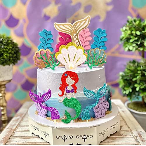 DRWATE Mermaid Cake Topper Mermaid Birthday Cake Topper, Mermaid Cake Decorations for Under The Sea Party Mermaid Theme Birthday Party Wedding Baby Shower Mermaid Party Supplies