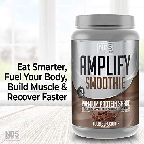 AMPLIFY AMPLIFY NDS Nutrition Smoothie Premium Whey Protein Powder Shake with Added Greens and Amino Acids - Build Lean Muscle, Gain Strength, Lasting Energy, and Lose Fat - Double Chocolate (30 Servings)