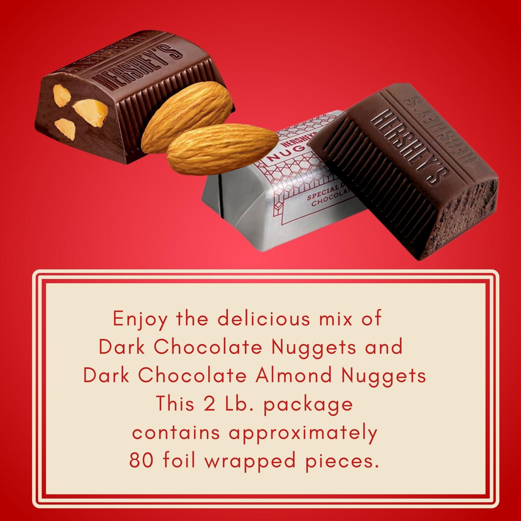 V RIVER FINN Hershey Chocolate Nuggets, Individually Foil Wrapped, Bulk, Great For Holidays, Gits, Baking and More (Dark Choclate & Dark Chocolate with Almonds Mix, 2 Lbs.)