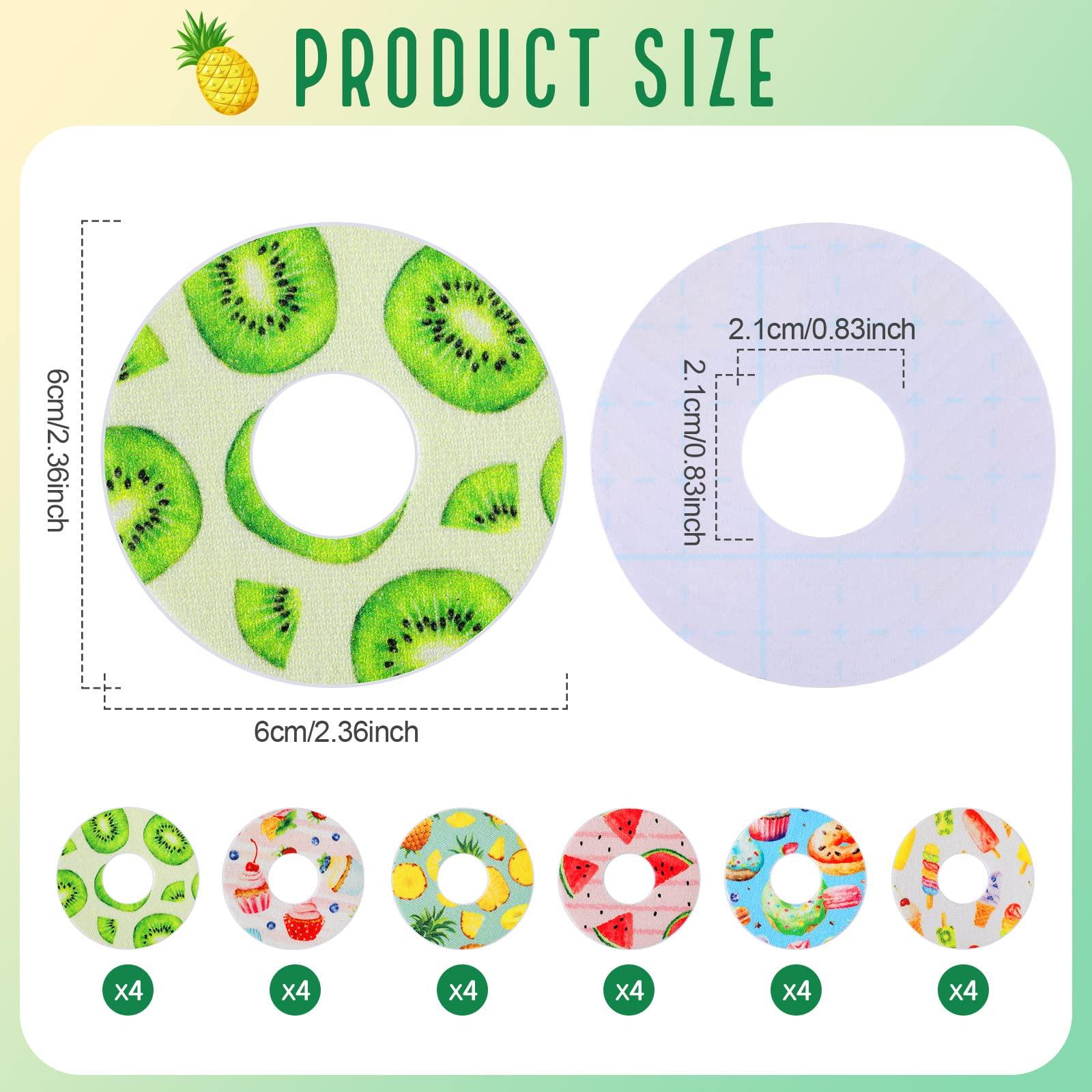 TrelaCo TrelaCo 24 Pieces Adhesive Patches Compatiable with Libre 2 Sensor Covers Waterproof CGM Sensor Patches Glucose Monitor Patch with Split Backing CGM Tape, 6 Fruit and Snack Styles