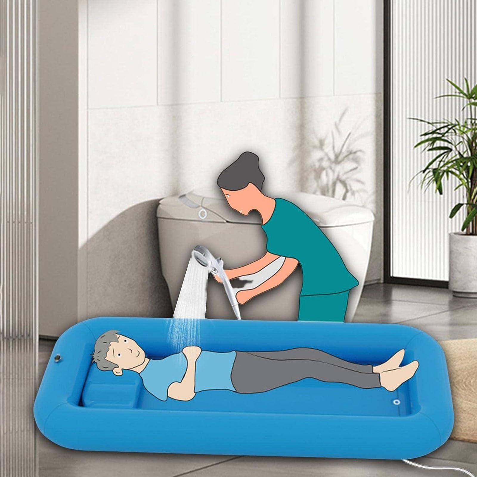 CEEBUS Inflatable Bathtub Portable Adult Tub PVC Body Washing Basin System Inflatable Hair Wash Basin Disabled Bed Shower Inflatable Tub Home Care Bed Accessories