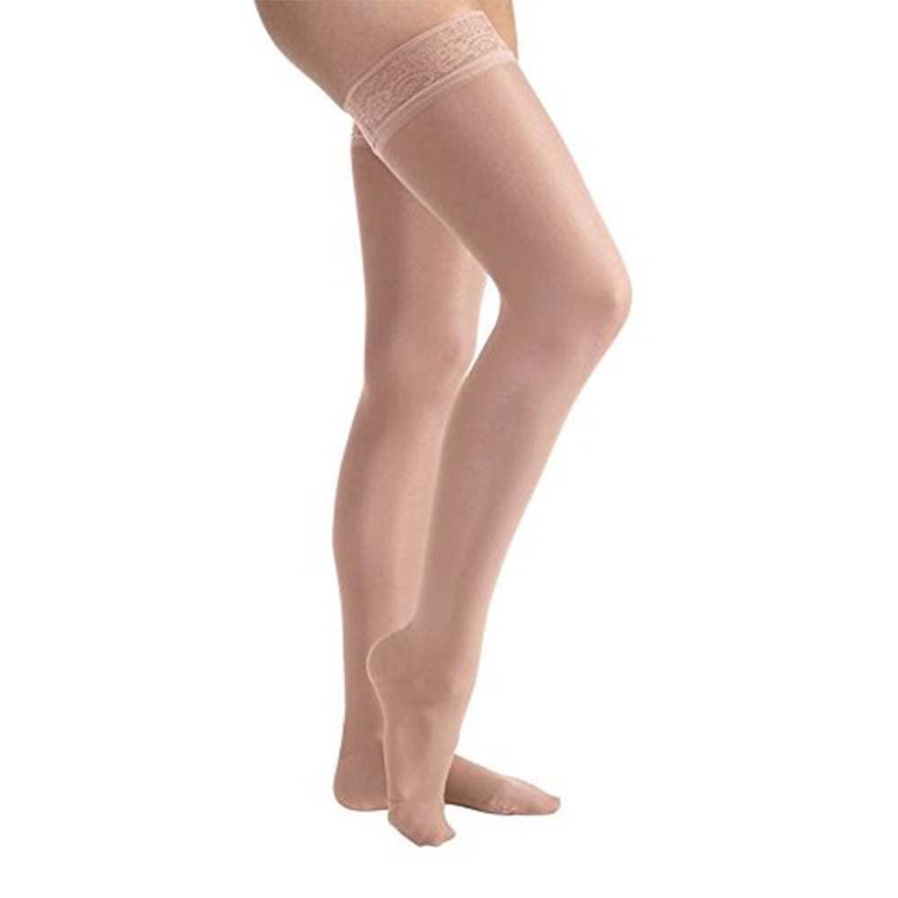 JOBST JOBST UltraSheer Compression Stockings, 15-20 mmHg, Thigh High, Silicone Lace Band, Closed Toe, Honey, Small