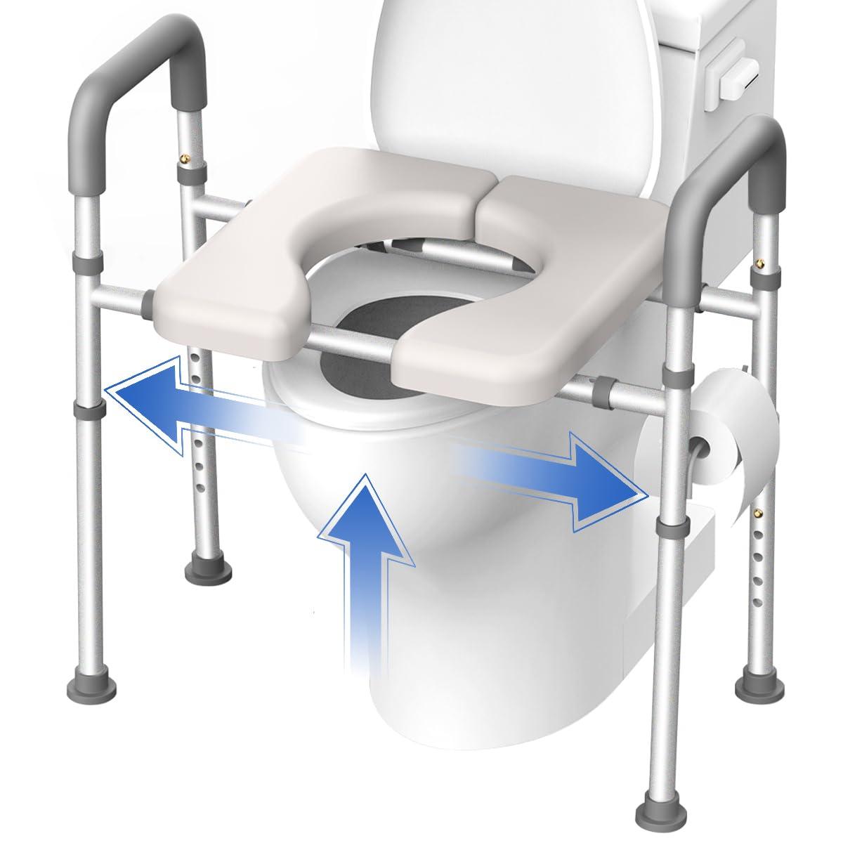 Agrish Agrish Raised Toilet Seat with Handles - Width and Height Adjustable Padded Toilet Seat Risers for Seniors, Bariatric, Handicap, Heavy Duty 350lbs Raised Toilet Seat, Fit Any Toilet