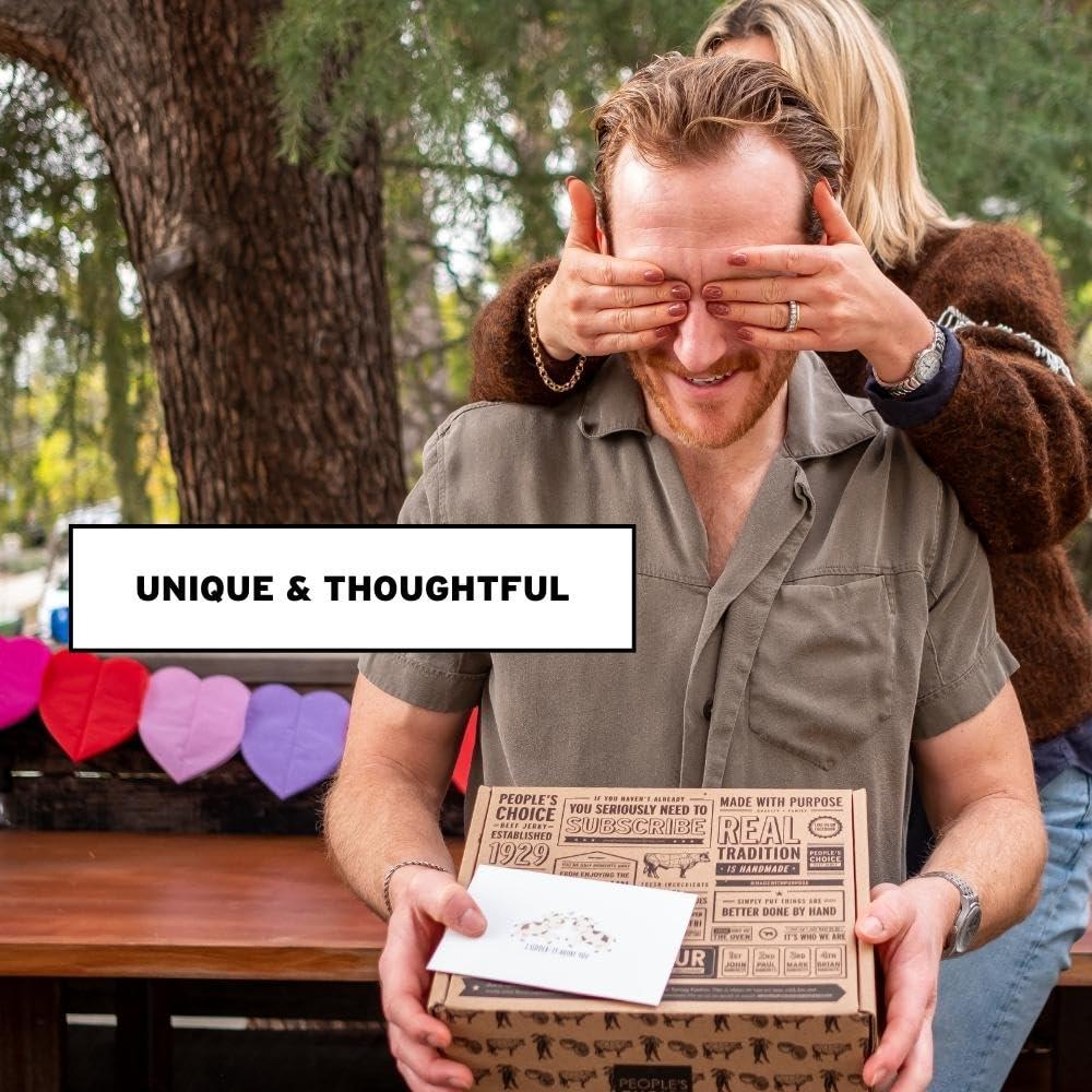 People's Choice Beef Jerky People\'s Choice Beef Jerky - Jerky Box - Simple & Savory - Dad Gift for Men - Protein Snacks Military Care Package - Christmas Presents for Men - Meat Snack Sampler Gift Basket - 4 Bags