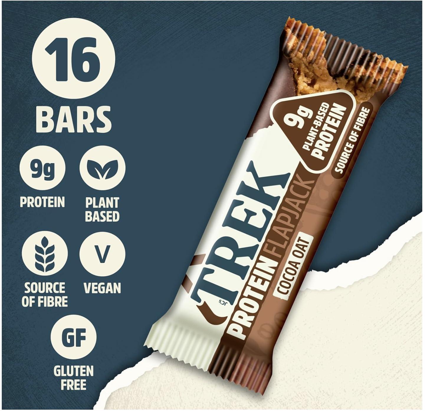 AmazValue Global Trek High Protein Flapjack Cocoa Oat 50g (Pack of 16 Bars)- Gluten Free - Vegan Snack