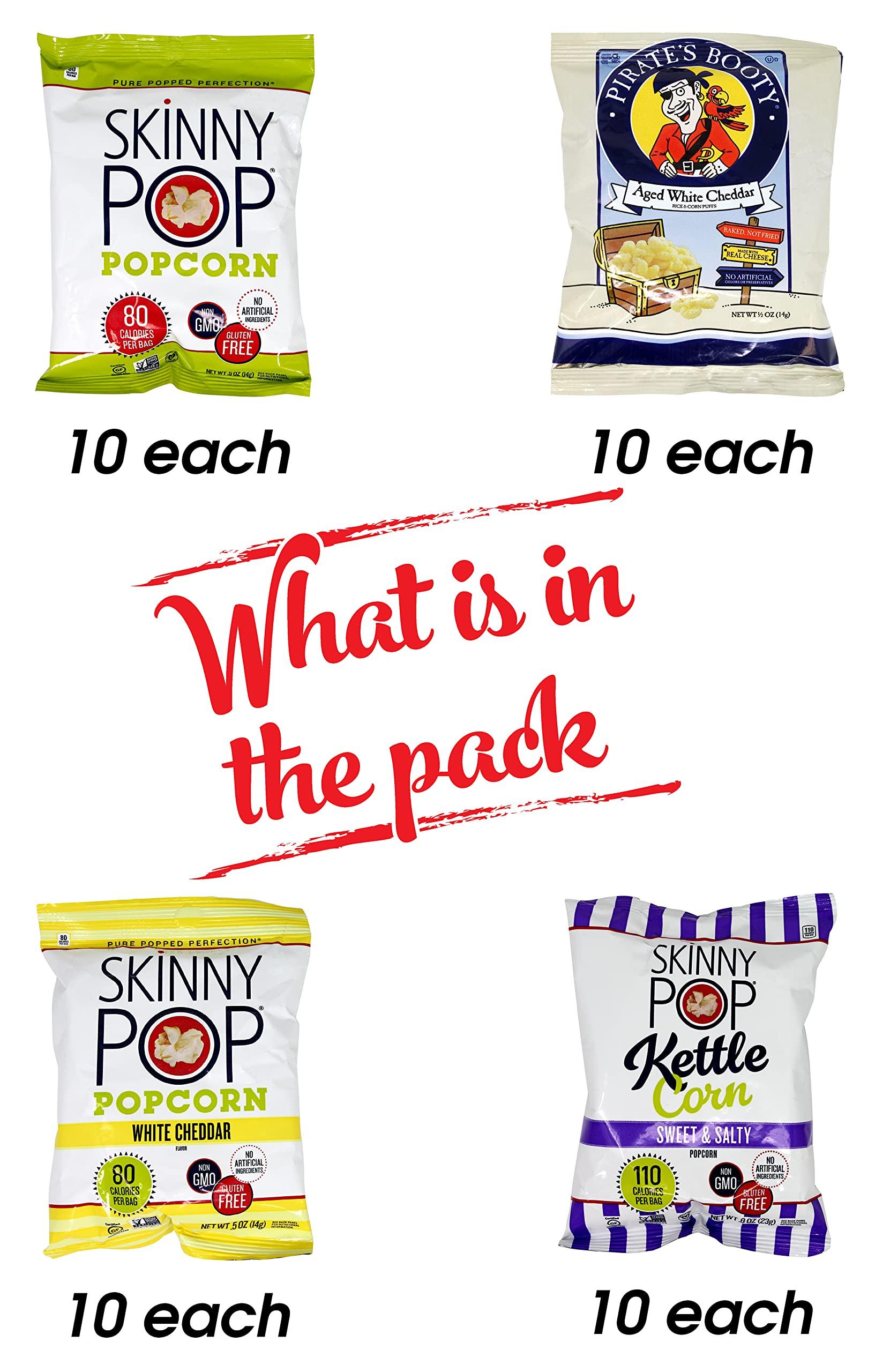 Niro Niro Assortment | Bulk Popcorn, Skinny Pop & Pirate\'s Booty Snack Pack 40 Pack Variety Kit with 4 Delicious Flavors | Individual Popcorn Bags
