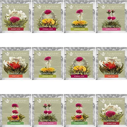 Teabloom Teabloom Jasmine Flowering Tea – Hand Tied Green Tea Leaves + Jasmine Blossoms Flowering Tea Creations – Blooming Tea Gift Set – 12-Pack, 36 Steeps, Makes 250 Cups