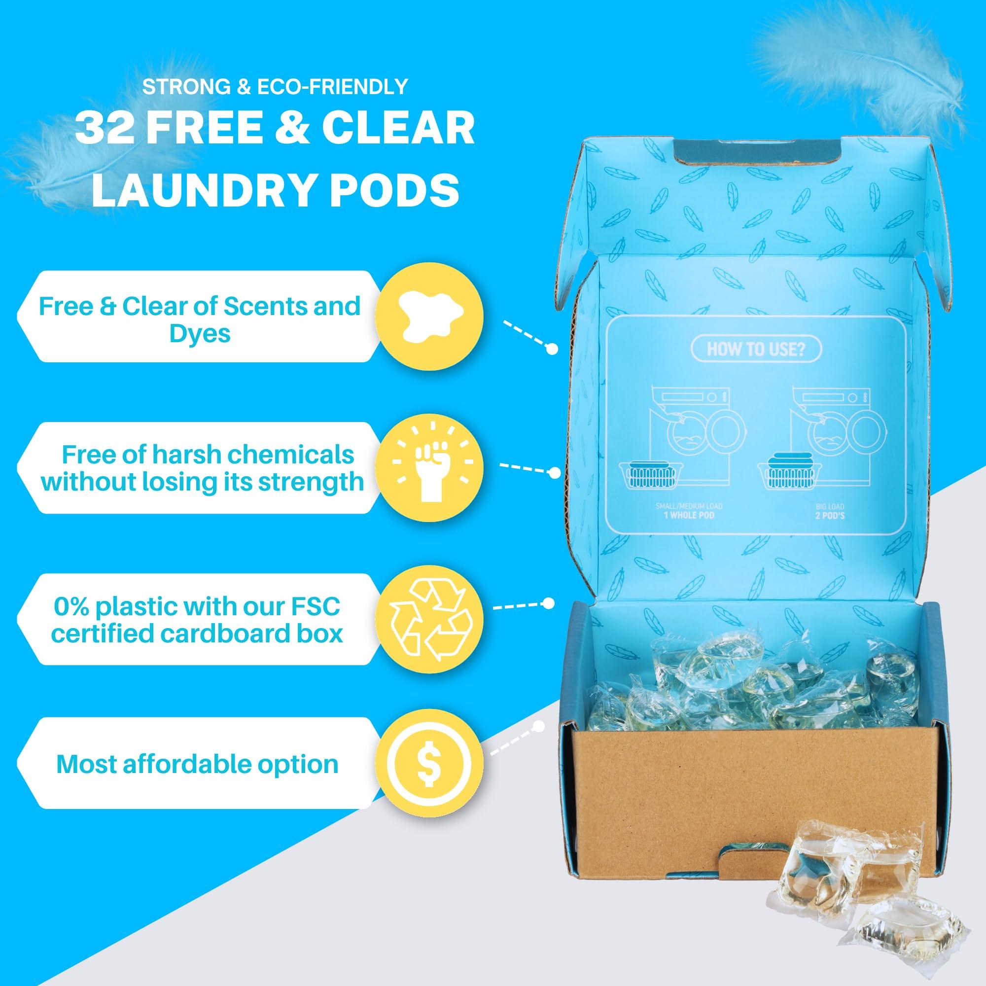 Greenseedz Greenseedz Free And Clear Eco Friendly Unscented Laundry Detergent Pods, 32 Pacs, Powerful Stain And Odor Removal, Biodegradable and HE Compatible