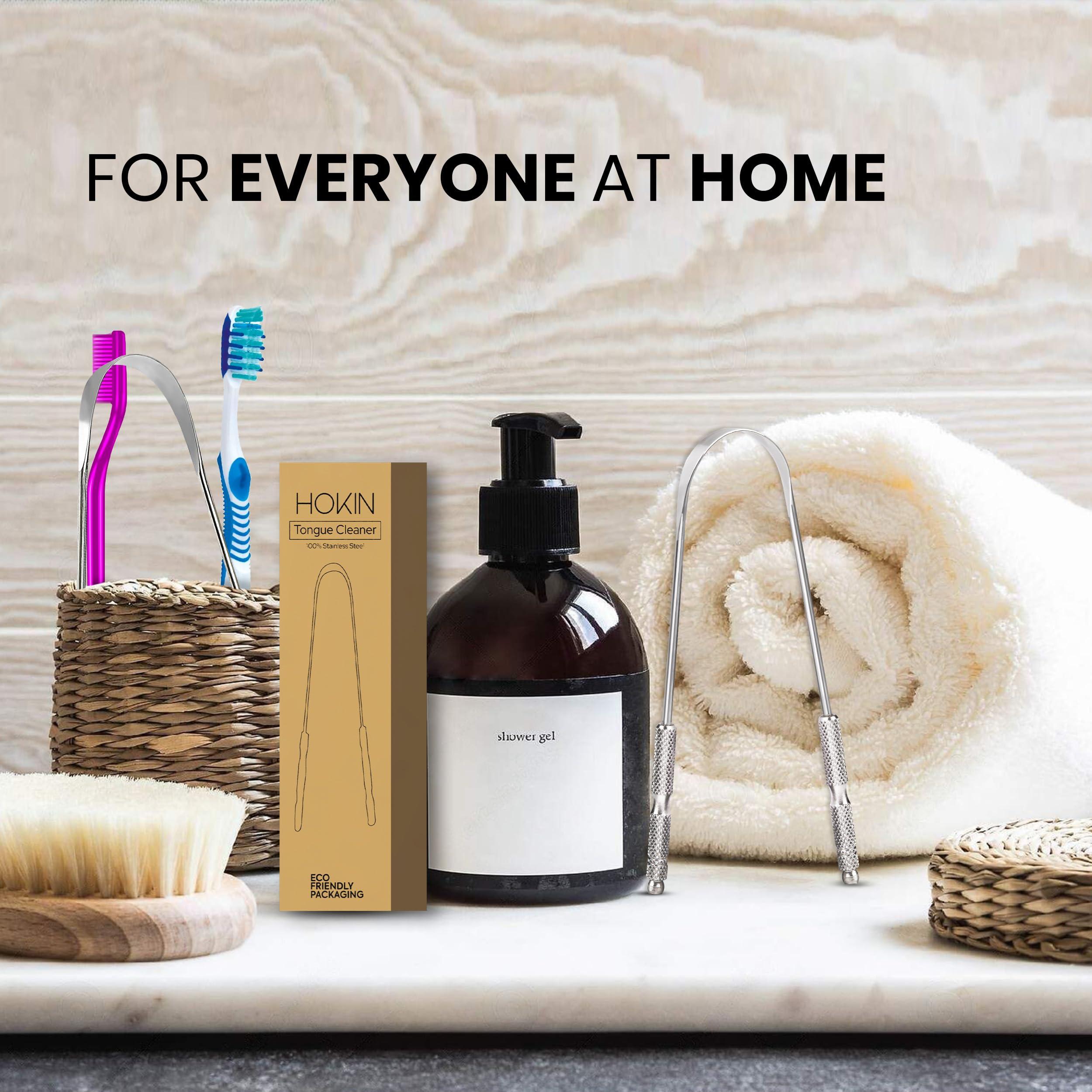 HOKIN Tongue Scraper for Adults by HOKIN (1Pc Oral Care Pack) Stainless Steel Tongue Cleaners Reduce Bad Breath 100% Metal Tough Scrapers Men and Women Hygiene (1 Count (Pack of 1) U Shaped, Silver)