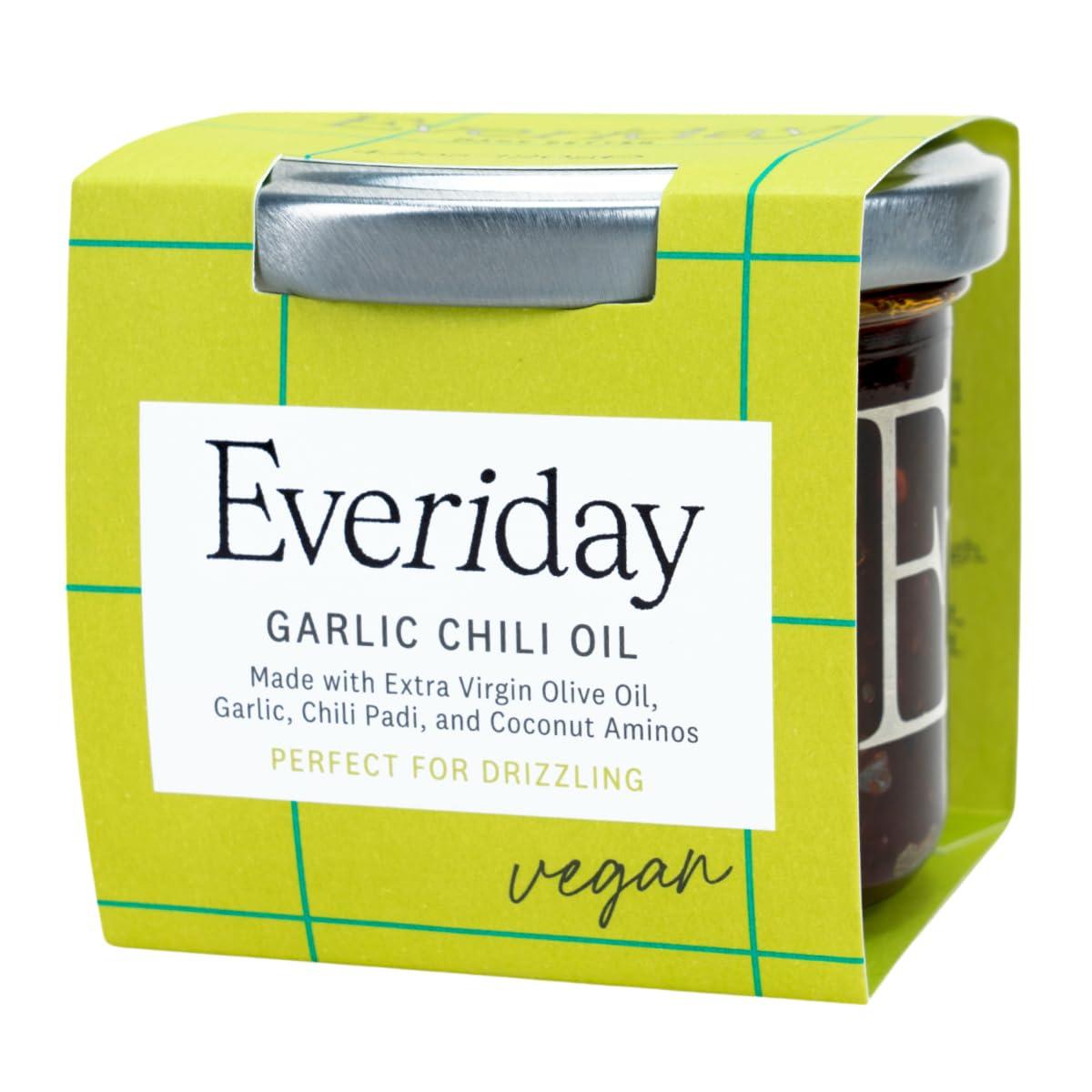 Everiday Foods EVERIDAY Garlic Chili Oil | Spicy Hot Sauce Alternative Made with Extra Virgin Olive Oil | All-Natural, Gluten-Free, Vegan, Keto, Whole30 Approved | Great for Dipping & Drizzling | 4.2 oz