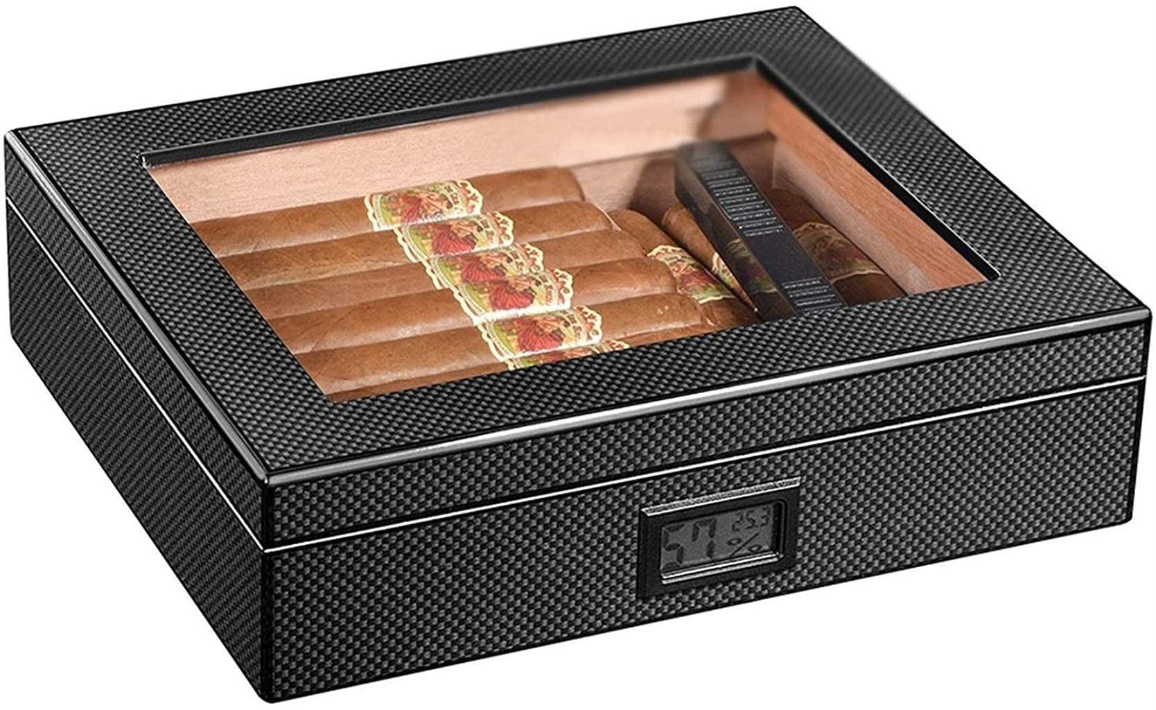 HongLianRiven HongLianRiven Cigar Box Humidor Classic Cigar Box with Digital Hygrometer and Humidifier Glass Top Cigar Cabinet