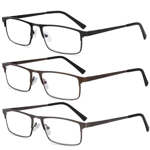 WEIMELTOY WEIMELTOY 3-Pack Blue Light Blocking Reading Glasses, Stylish Metal Full Frame Computer ReadersMen\'s and Women\'s Filter UV Ray/Computer Glare Comfort Spring Hinge Readers(Mix Color,+2.5)
