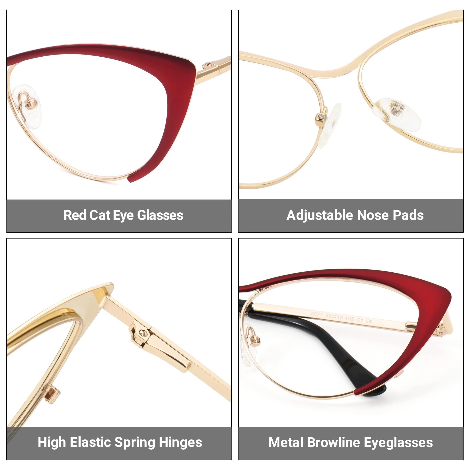 Zeelool Zeelool Oversized Cat Eye Blue Light Blocking Glasses for Women Metal Eyewear Ellen VFM0176-03 Red