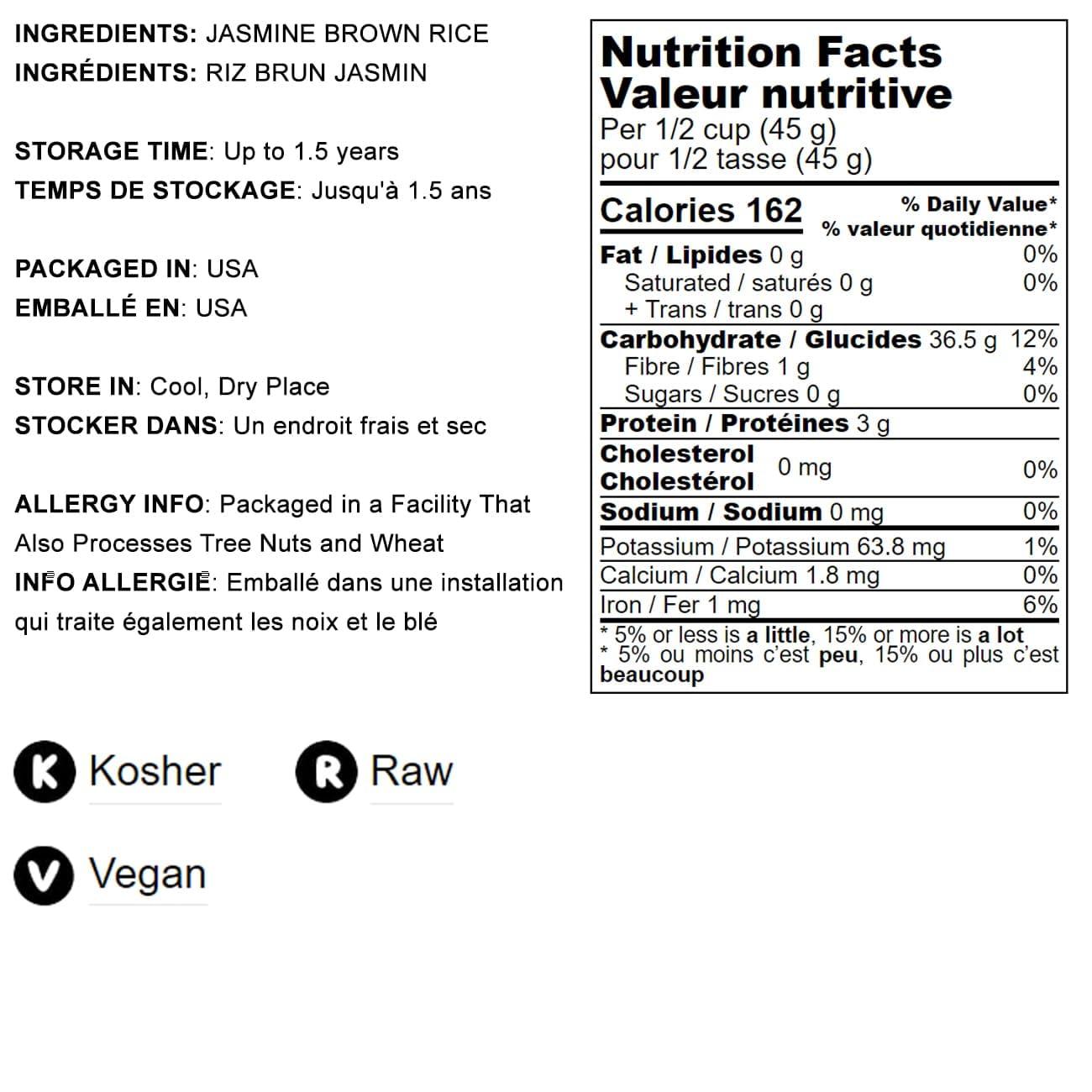 Food to Live Food to Live Jasmine Brown Rice, 24 Pounds Whole-Grain and Long-Grain Thai Rice, Vegan, Kosher, Bulk. Higher in Fiber than White Jasmine Rice. Great as Side Dish