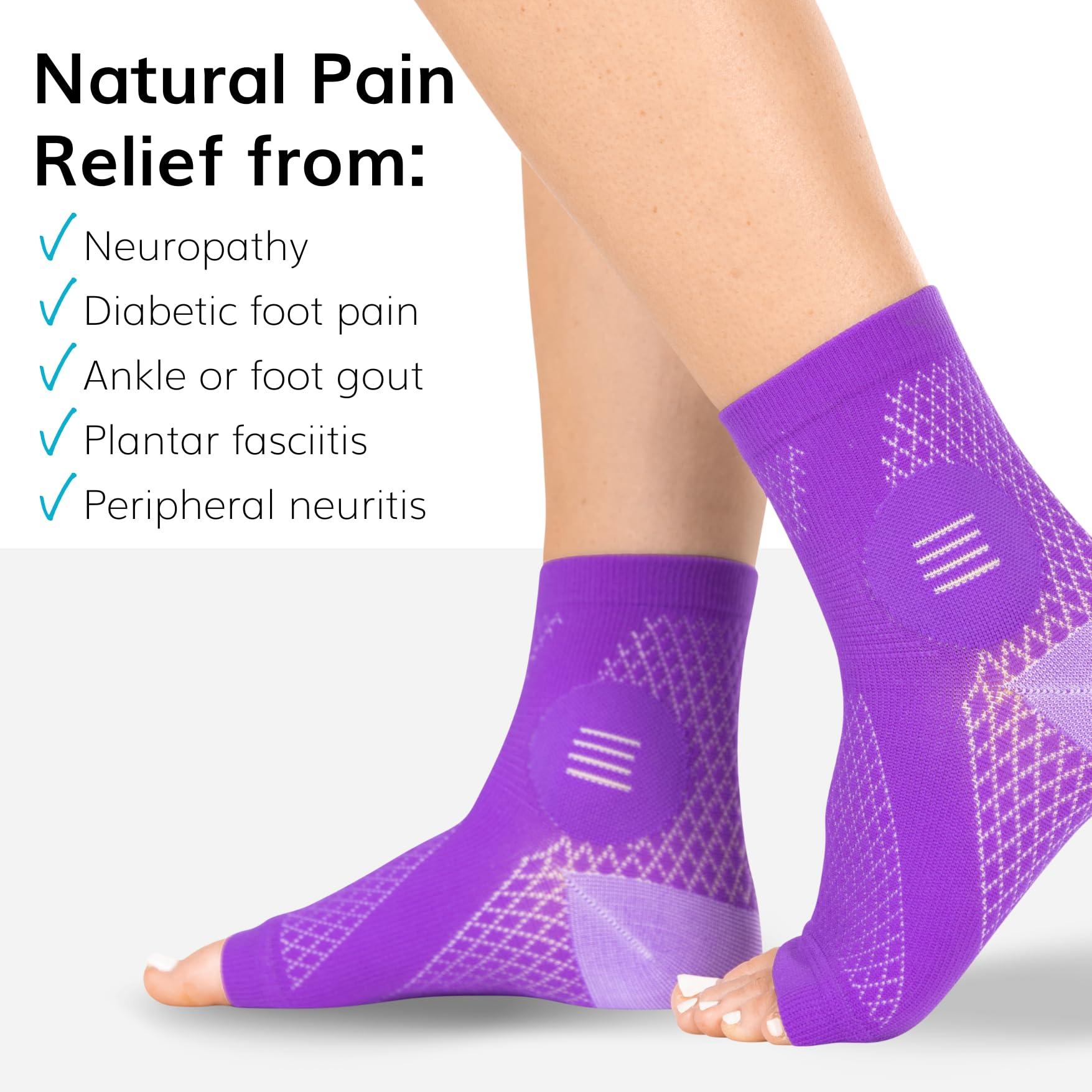 BraceAbility BraceAbility Neuropathy Socks (Pair) - Peripheral Neuritis Compression Diabetic Toeless Foot Sleeves for Nerve Damage Pain in Feet, Ankle Gout, Plantar Fasciitis Relief Brace for Men and Women (M - Purple)