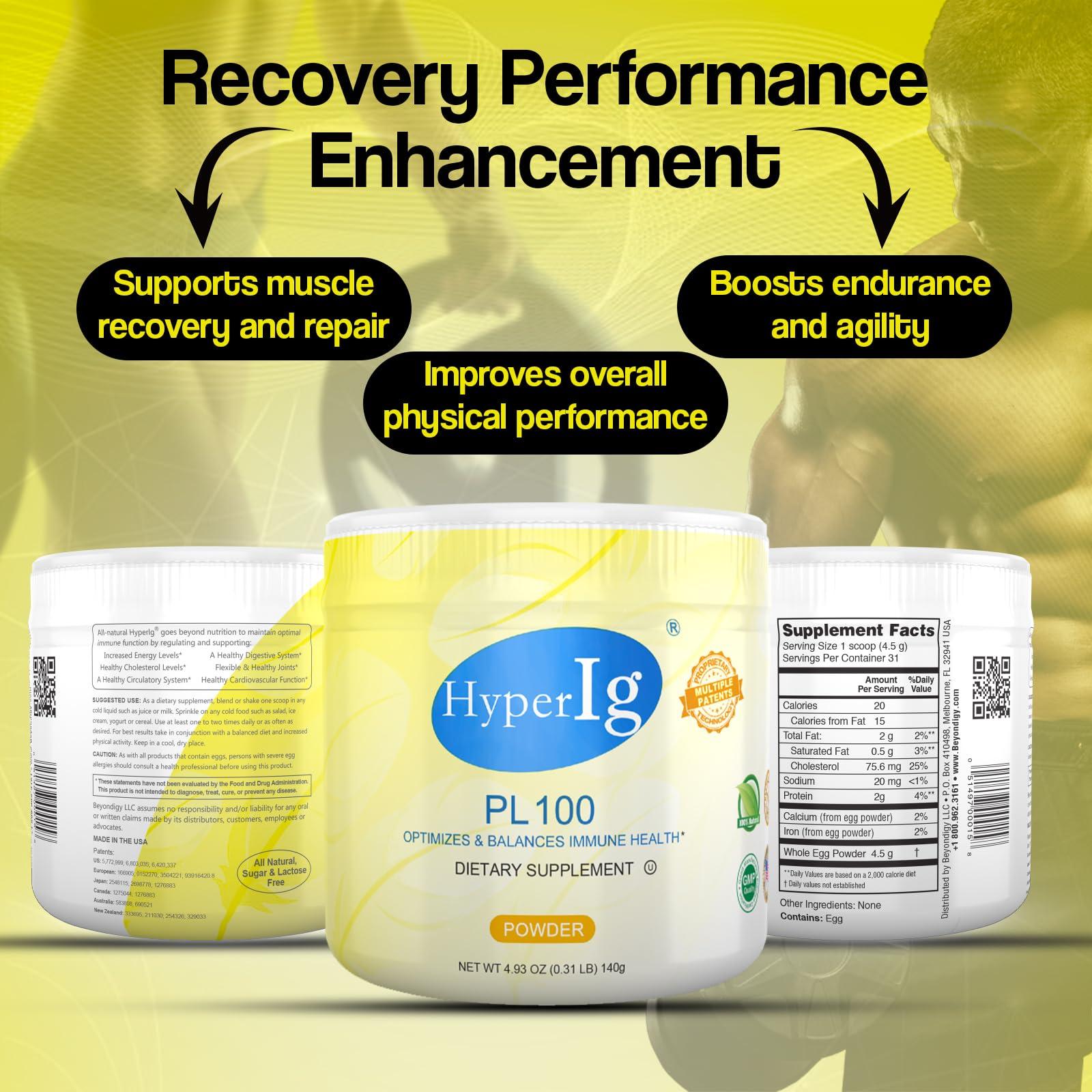 HYPERIG HYPERIG PL-100 Protein Powder Original Hyperimmune Egg Supplement - Immune Boost, Digestive Support, Joint Care, Energy, and Muscle Strength in One Formula, 140 Grams (3 Canister, Egg)