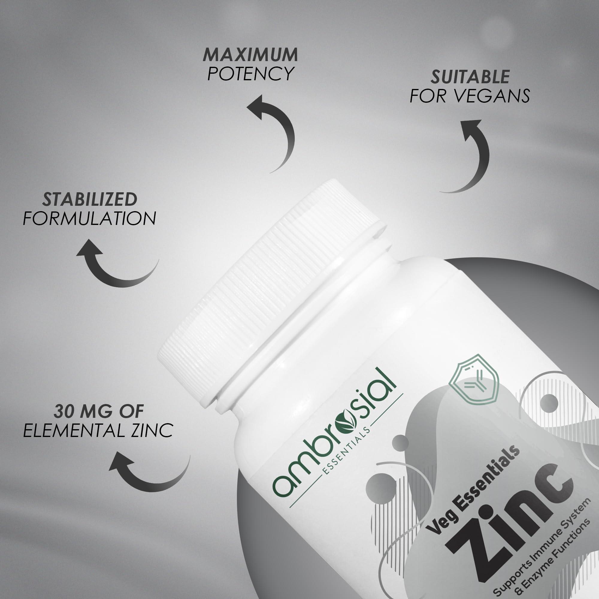 AMBROSIAL Ambrosial Zinc Tablets High Strength 30 mg (Pack of 1-60 Capsules)