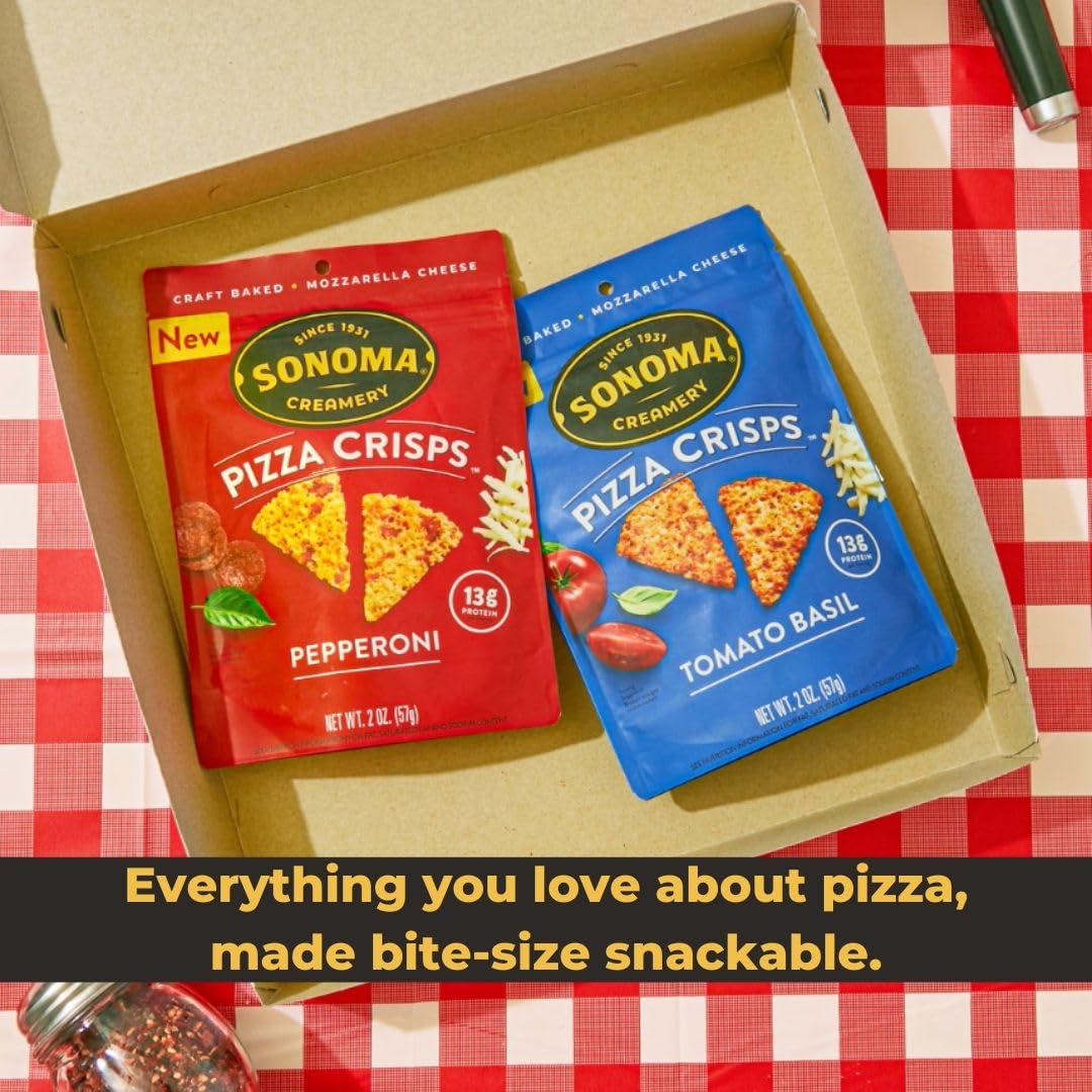 Sonoma Creamery Sonoma Creamery - Pizza Crisps, Pepperoni, 2 Oz (12 Count) | Savory Snack Cracker | High Protein | Low Carb | Gluten Free | Wheat Free |Keto Friendly