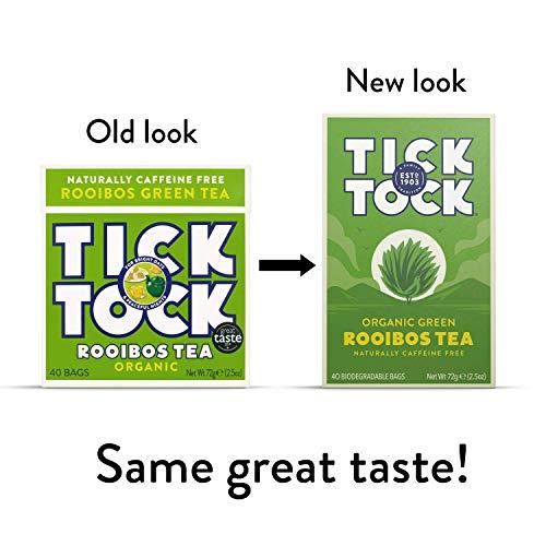 Tick Tock TICK TOCK TEAS Naturally Caffeine Free Red Bush Herbal Green Tea, 40 Count, Organic Rooibos Green Tea, 2.5 Oz
