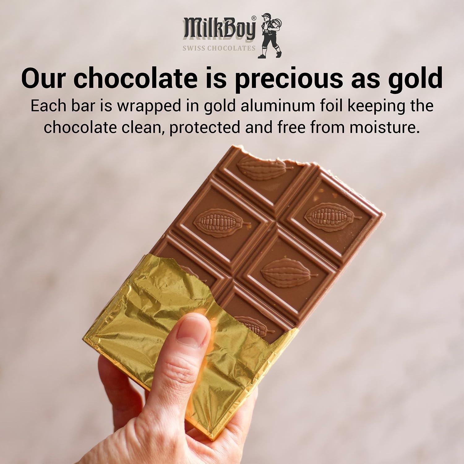 Milkboy Swiss Chocolates Milkboy Swiss Milk Chocolates - Alpine Milk Chocolate Bars with Crunchy Caramel Sea Salt - Gluten-Free Non-GMO All Natural - Made in Switzerland - 3 oz, Pack 5