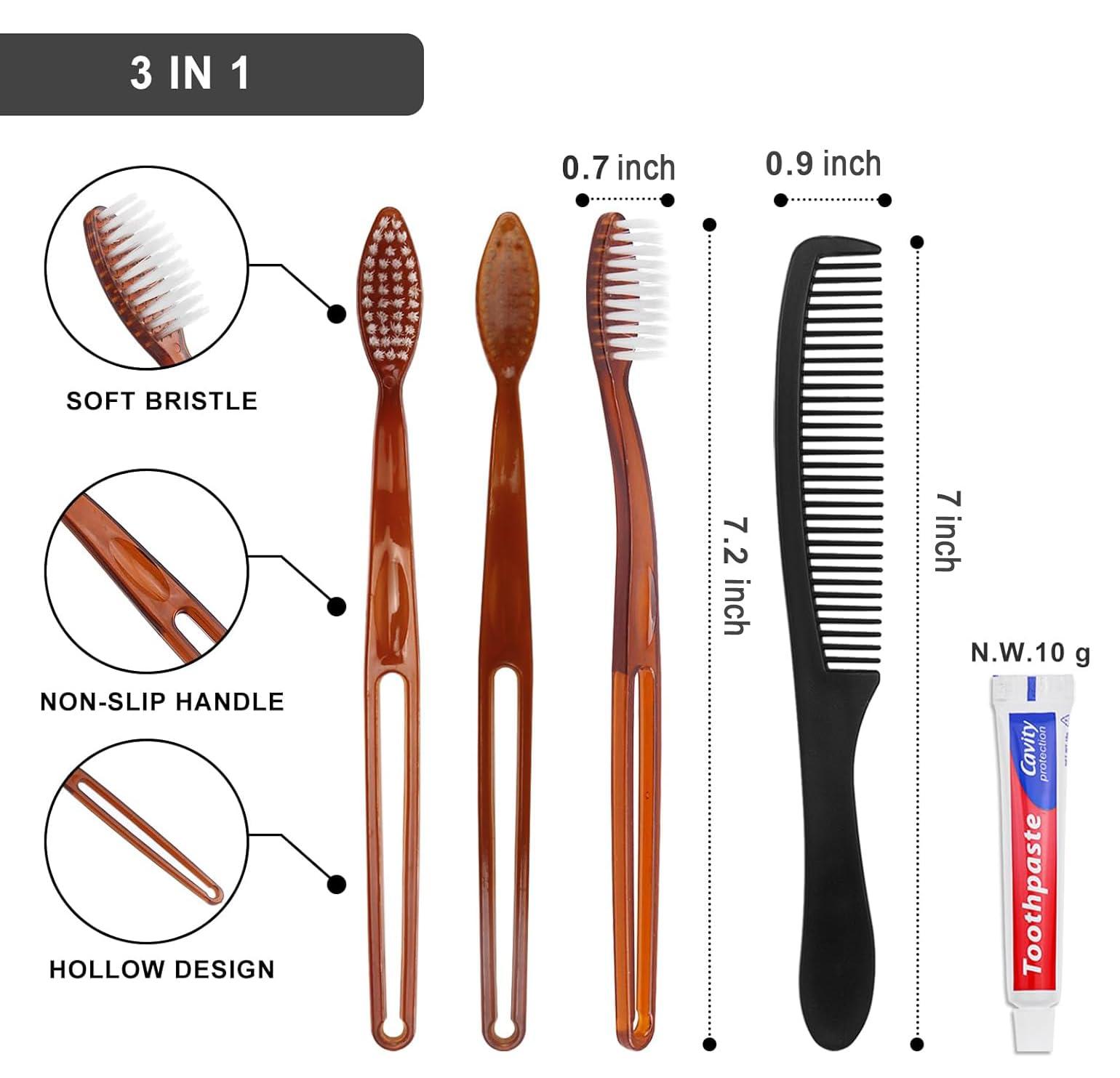 Gisdo Gisdo 50 Pcs Disposable Toothbrushes with Toothpaste and Comb Individually Wrapped,10g Travel Toothpaste,7inch Black Hair Comb,Bulk Toothbrush for Hotel,AirBnb,Shelter,Charity