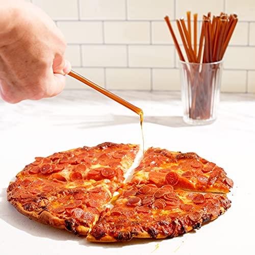 Bushwick Kitchen Bees Knees Spicy Honey Sauce + Sticks Set, Wildflower Honey Mixed with Habanero Peppers, 12.5 Ounce Bottle + 50 Sticks