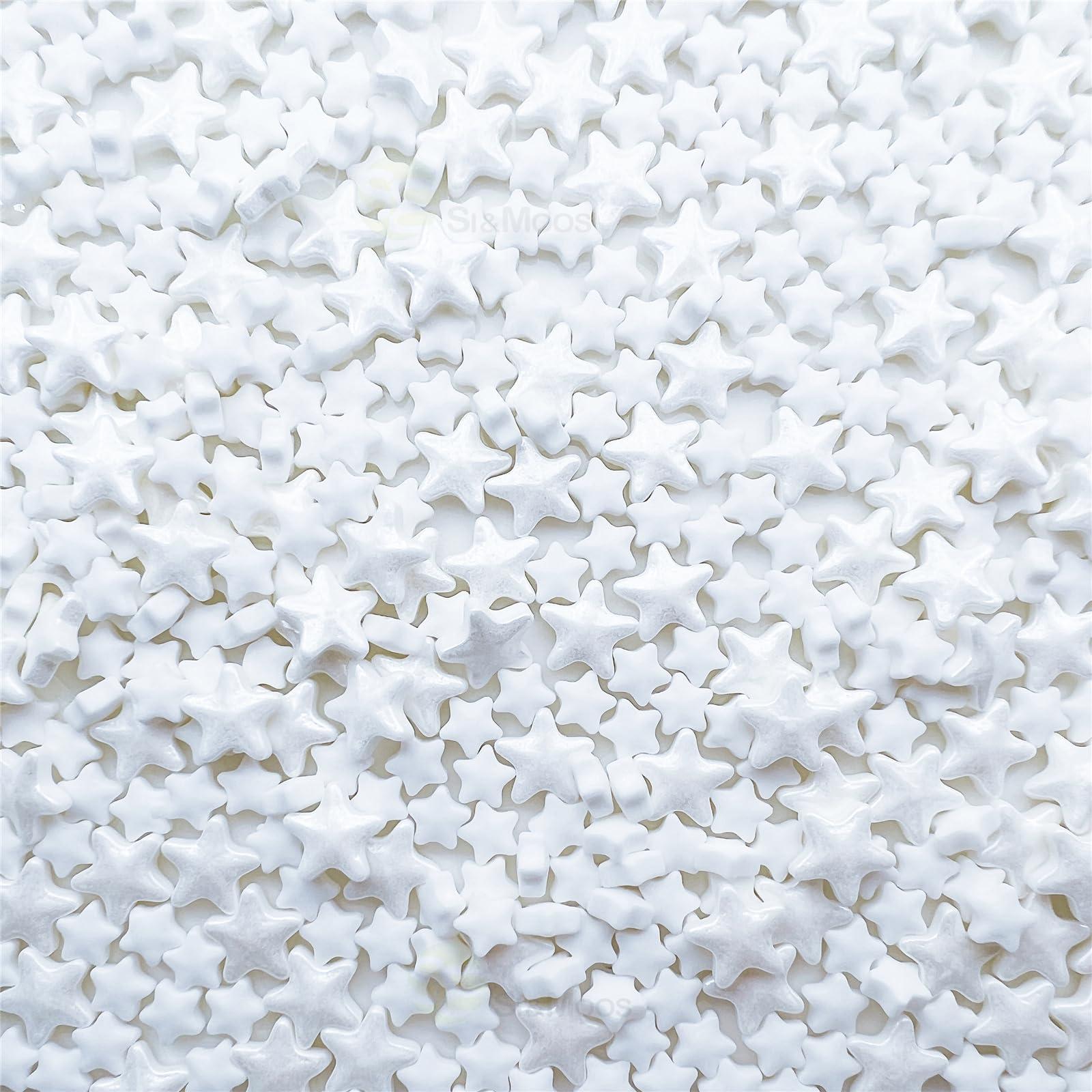 SE SI&MOOS SE Si&Moos White Star Sprinkles Edible White Stars for Cake Decorating Star Icing Decorations Edible Stars Large and Small Christmas Cookie Decorations White Sprinkles for Cake,Cupcakes 3 OZ with Tweezers