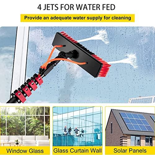 SHENUZ Water Fed Pole for Window & Solar Panel Telescopic Extension Pole Window Cleaning Kit with 4-Hole Water Fed Brush,29FT/9M