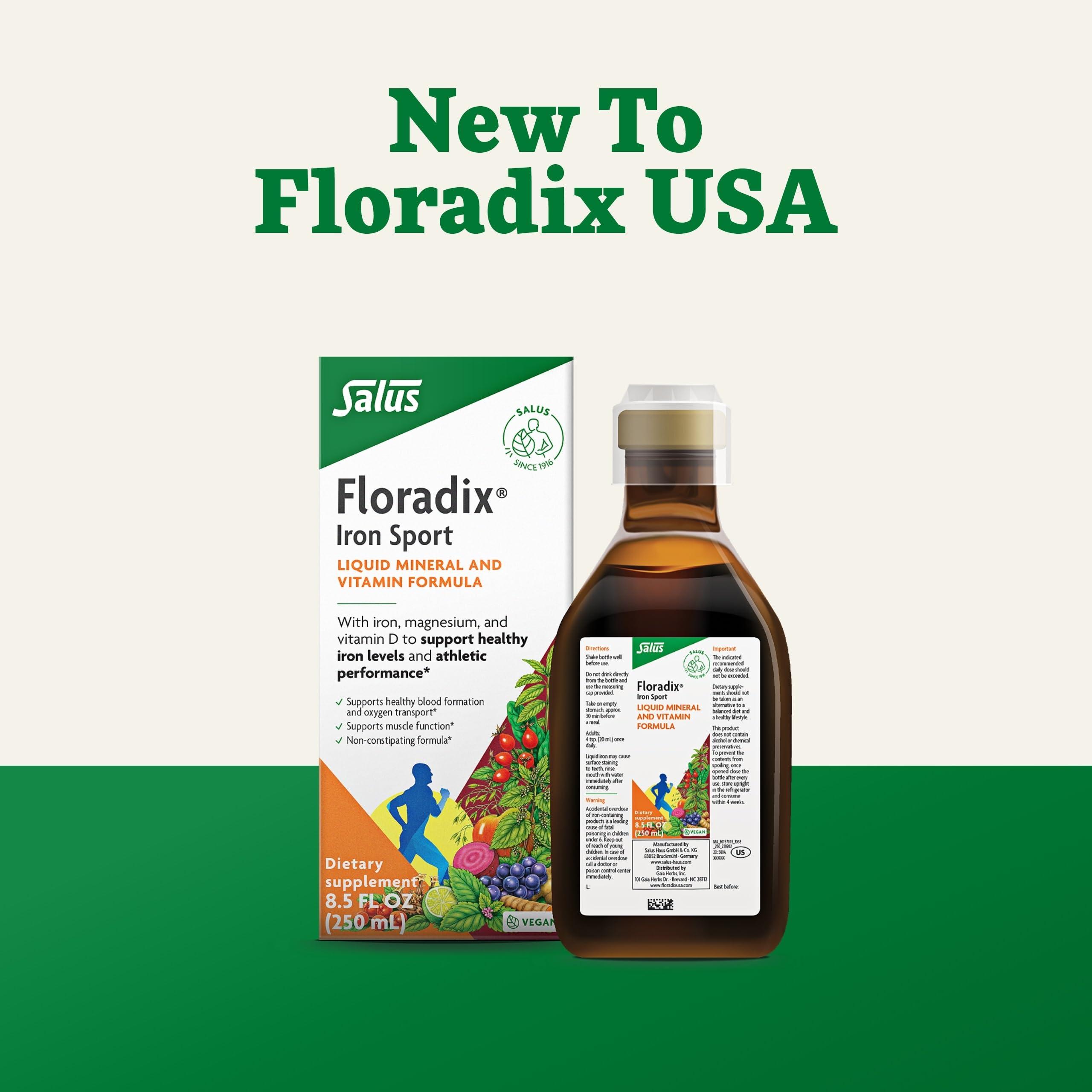 Floradix Floradix Iron Sport Liquid Mineral & Vitamin Formula - Daily Vitamin for Nutritional & Energy Support - Sports Nutrition with Gentle Iron, B Vitamins & More - Vegan & Non-GMO - 8.5 fl oz