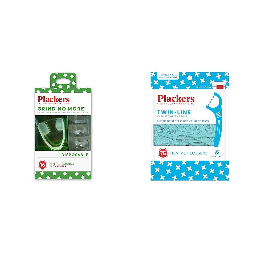 Plackers Plackers Grind No More Night Guard (16 Count) and Plackers Twin-Line Dental Flossers (75 Count)