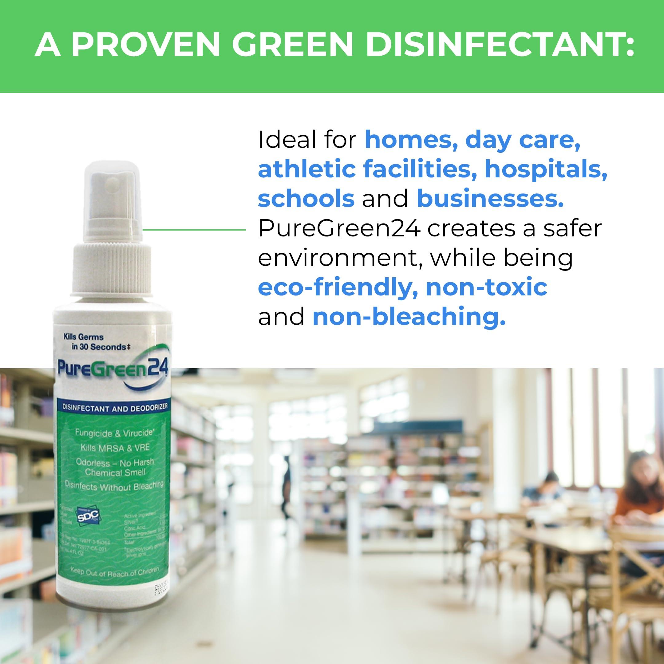 PURE GREEN 24 PureGreen24 Safe & Effective Disinfectant. Kills Deadly Germs including RSV COVID-19 Norovirus MRSA Staph 2025 flu Contains no toxic chemicals odorless child & pet safe 1 gallon bottle ready to use