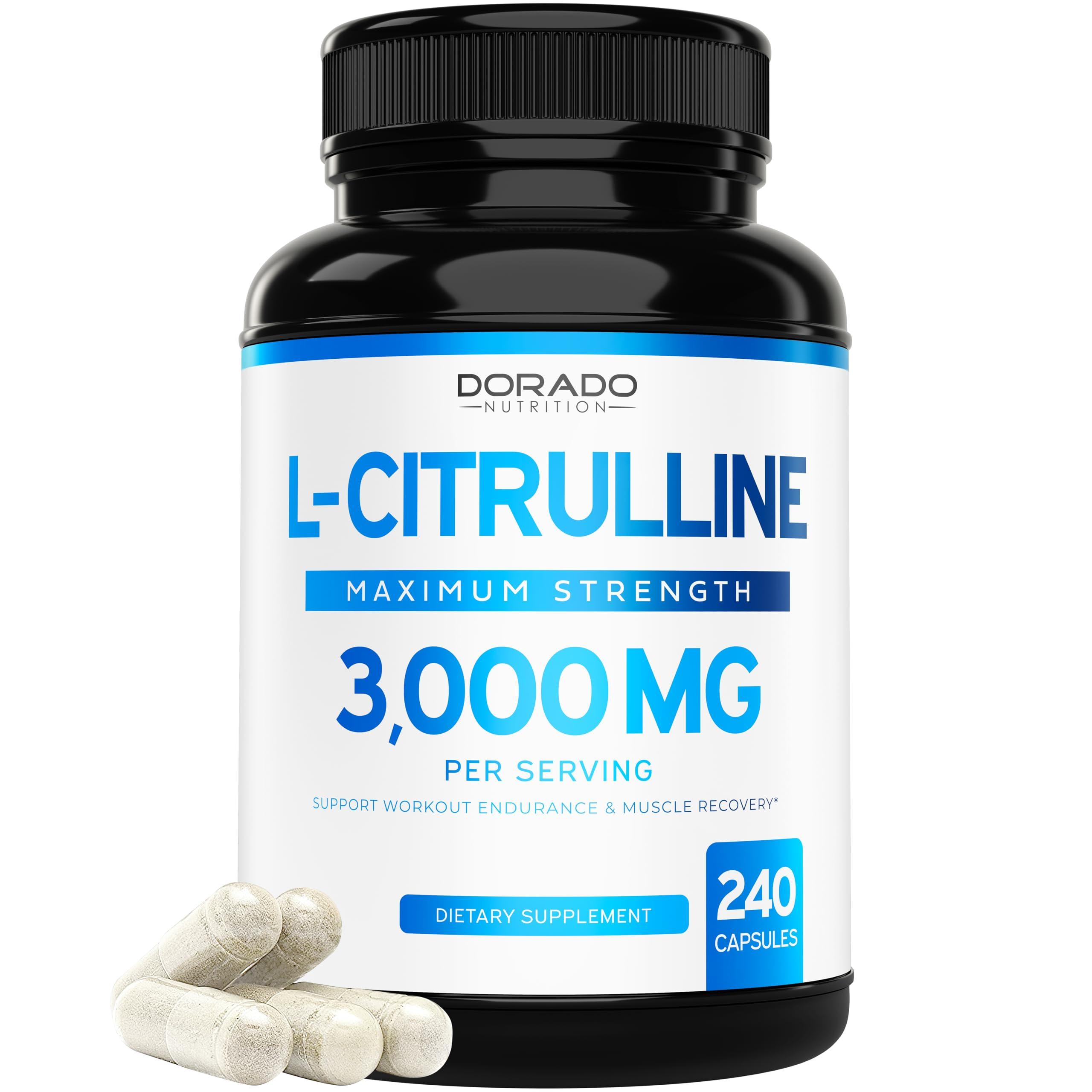 DORADO NUTRITION L Citrulline 3000mg Supplement (240 Capsules) Support L Arginine & Nitric Oxide Pills - Stamina, Endurance, Performance for Workouts - NO Supplements for Men - Gluten Free, Non-GMO, Vegan Capsules