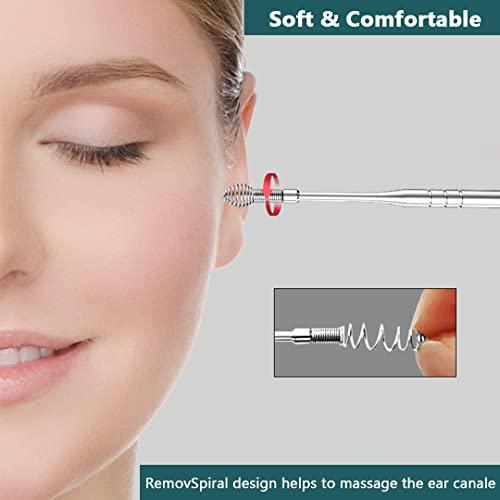 TFK.XTAY Spring Ear Wax Cleaner Tool Set Ear Cleaner Ear Cleaner Tool Ear Wax Removal Spoon Double Ended with Stainless 360 Spiral Ear Massage Cleaning Tool Ear Cleaner Cleaning Brush and Storage Box 2PCS